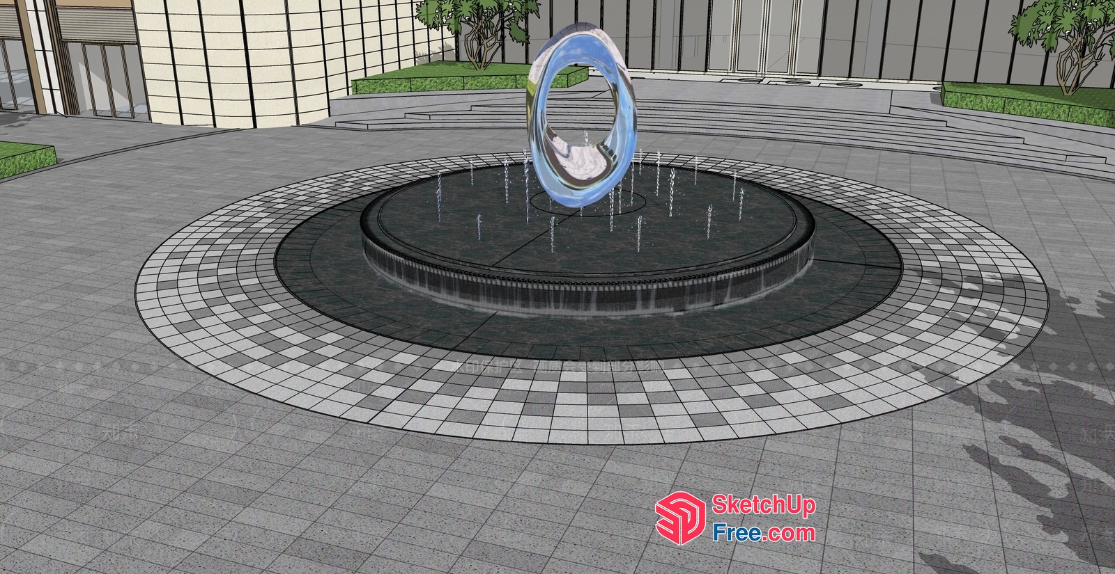 Elegant Modern Water Fountain 3D SketchUp File