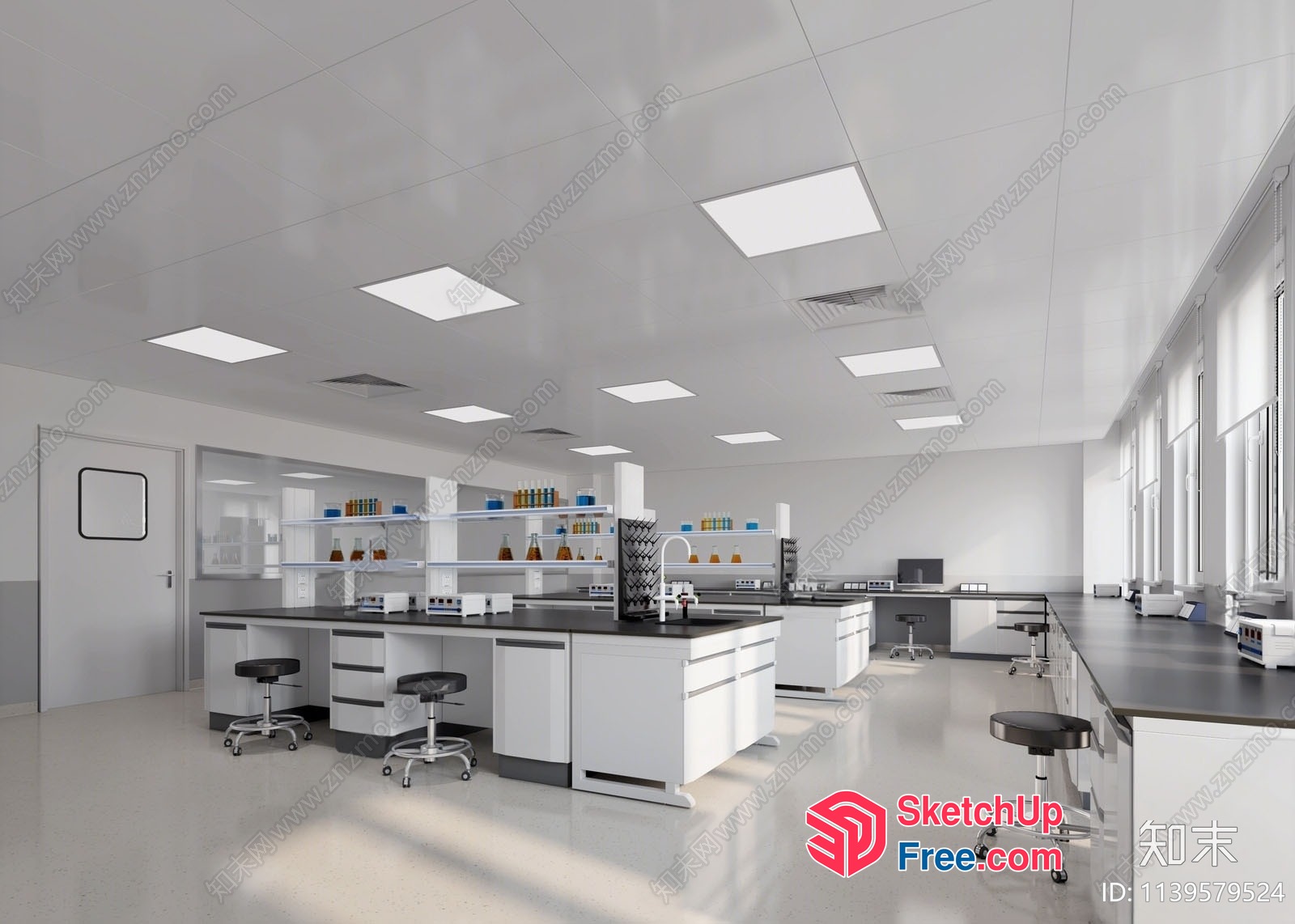 Laboratory Interior With Modern Furniture And Lighting 3D SketchUp File