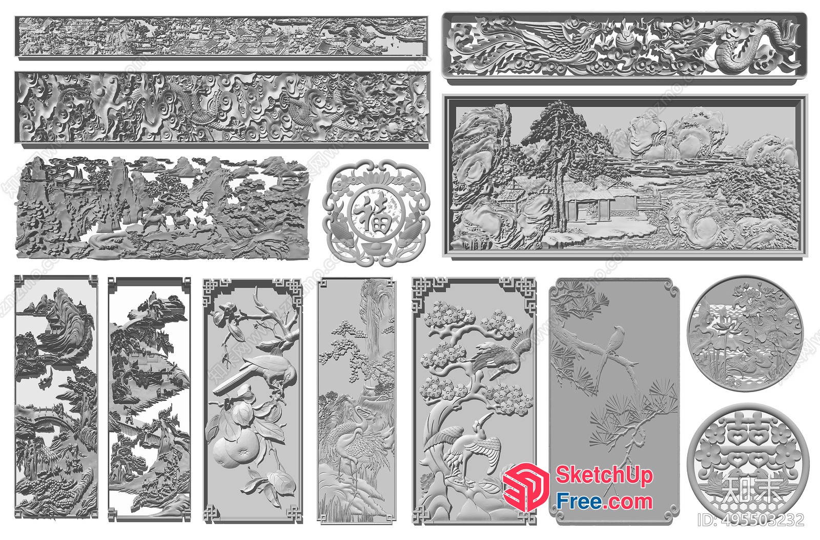 Carved Chinese Style Decorative Elements 3D SketchUp File