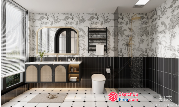 Modern Bathroom With Elegant Black And White Decor 3D SketchUp File