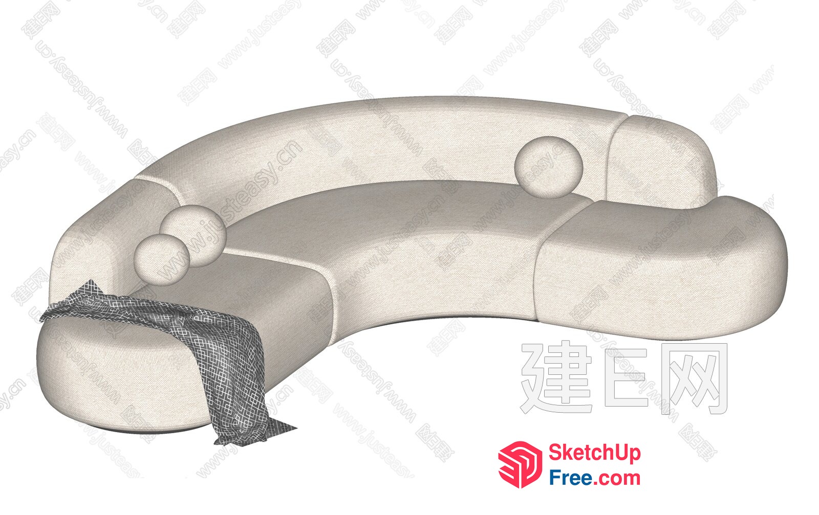 Sleek And Modern Curved Sofa With Ball Details 3D SketchUp File