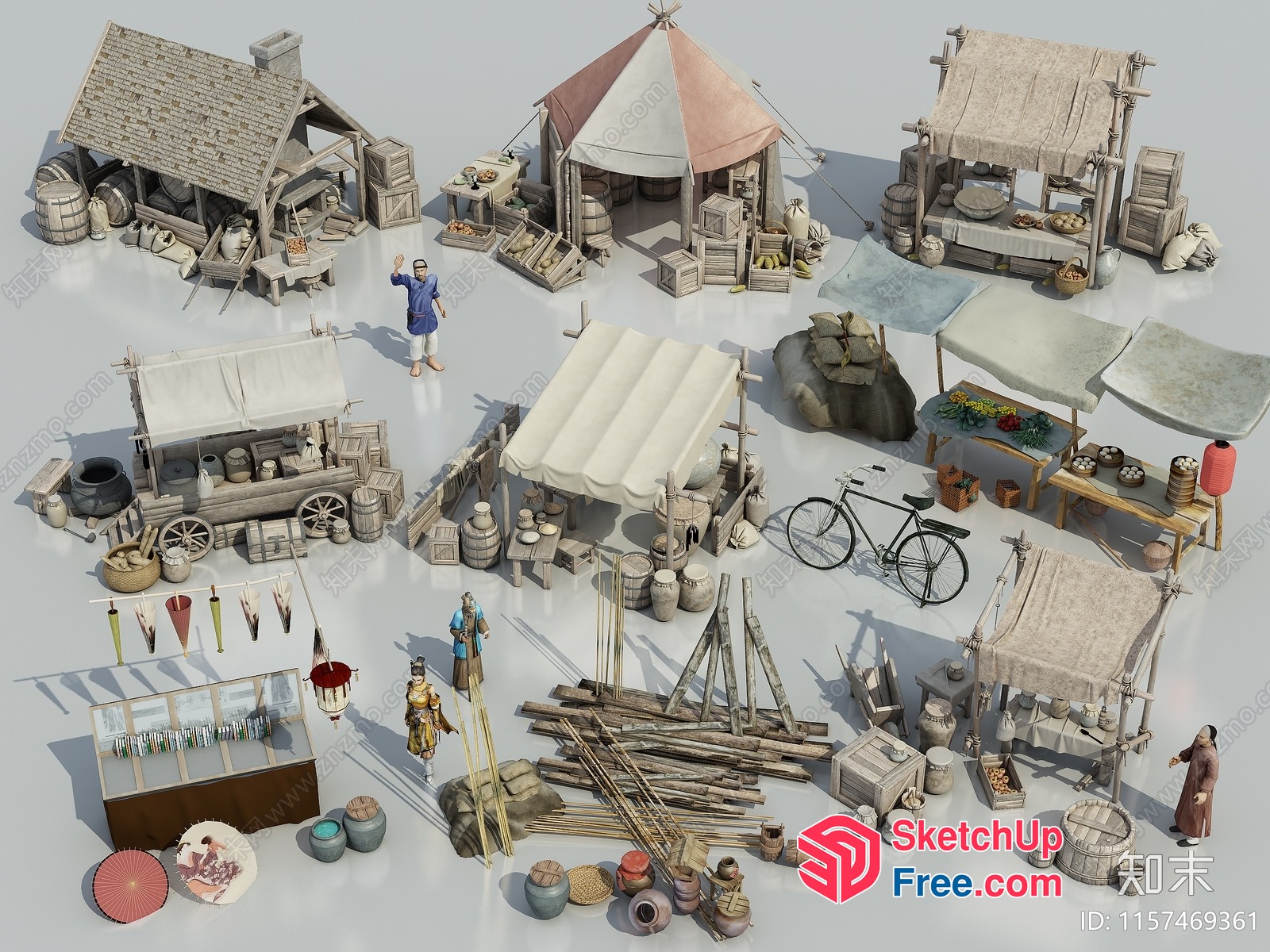 Medieval Market Scene 3D SketchUp File