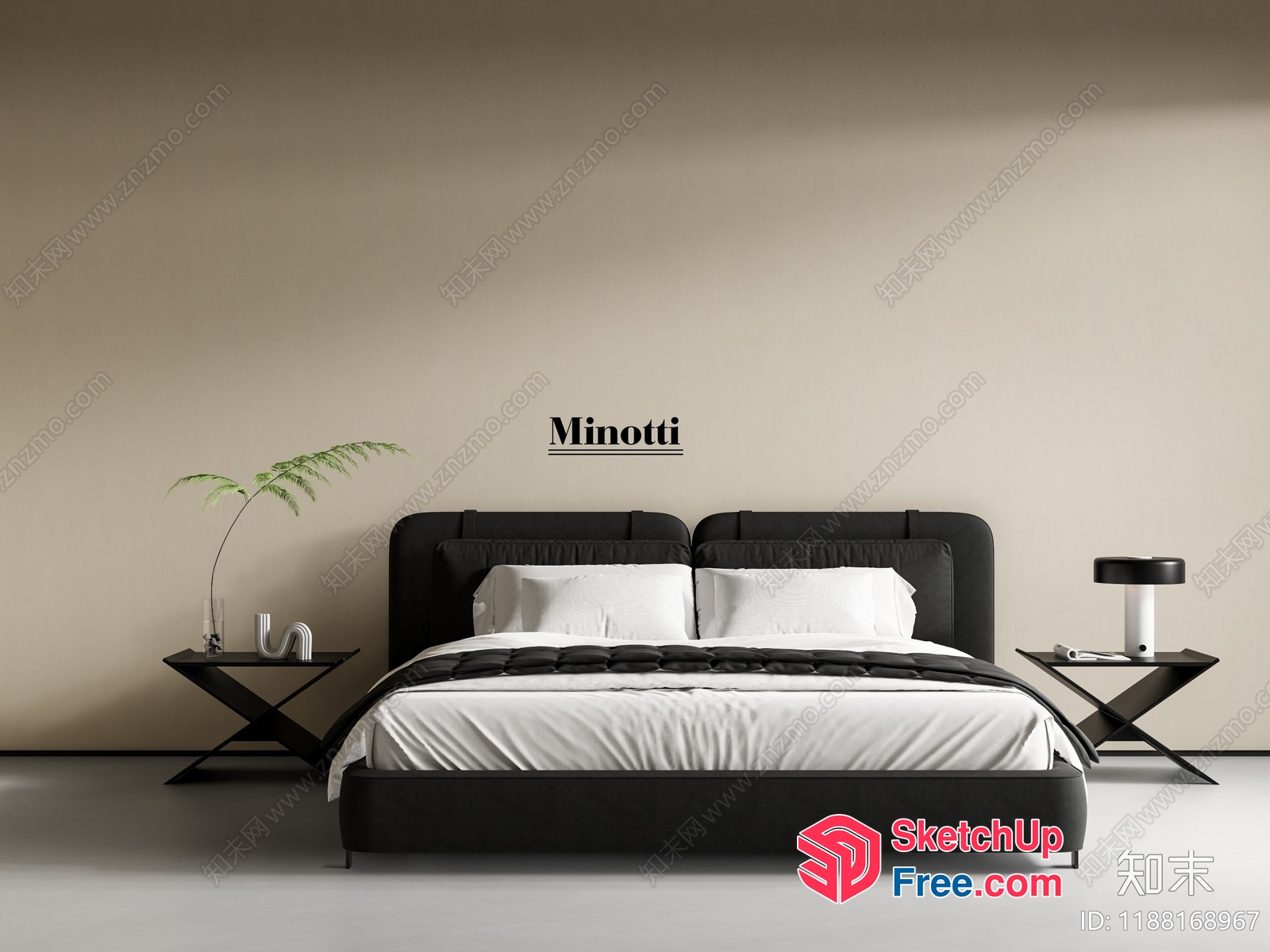 Modern Minotti Bed With Side Tables 3D SketchUp File