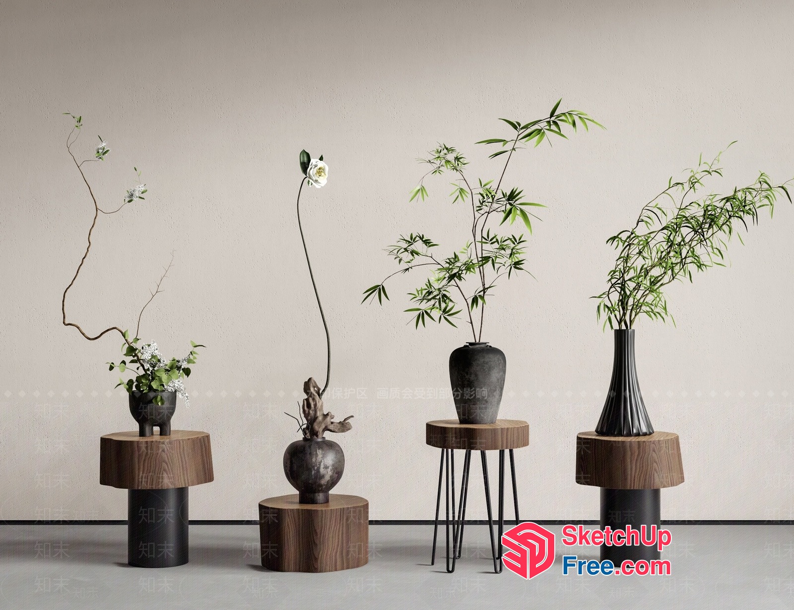 Japanese Style Interior Decor With Modern Vases 3D SketchUp File