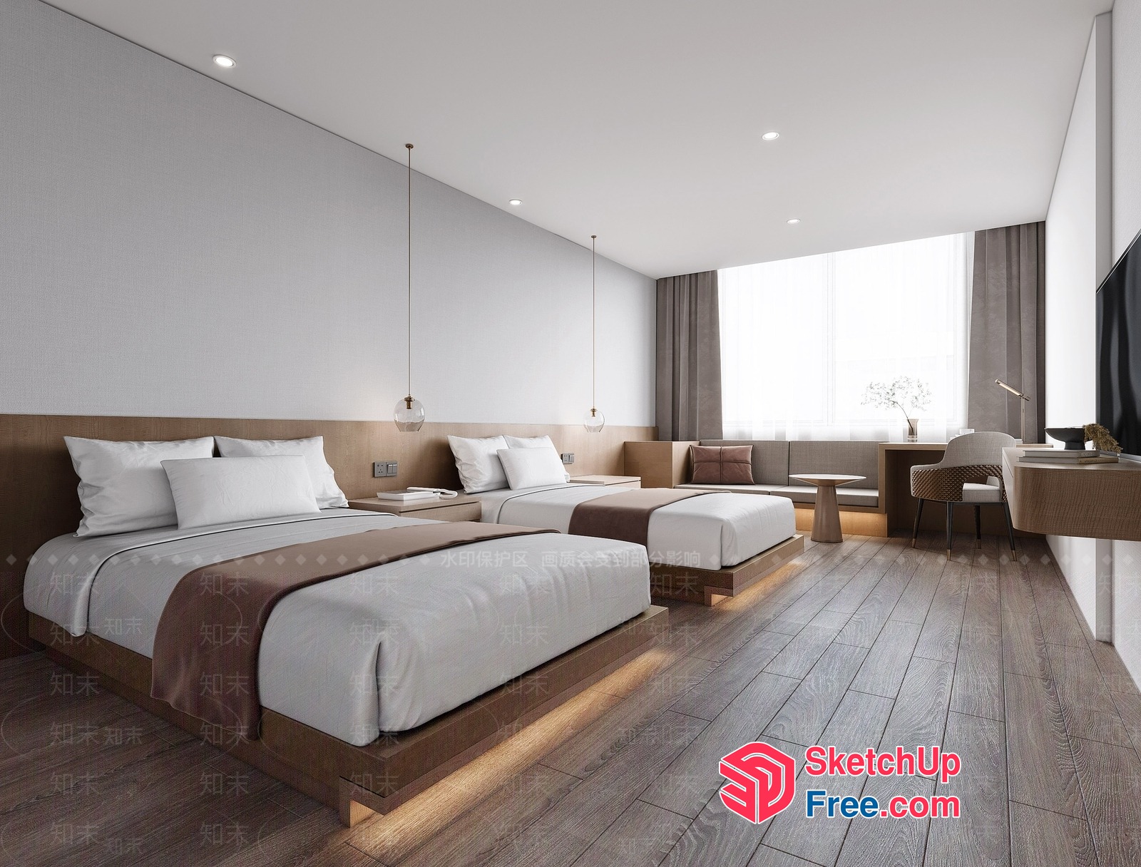 Modern Minimalist Bedroom With Wooden Accents 3D SketchUp File