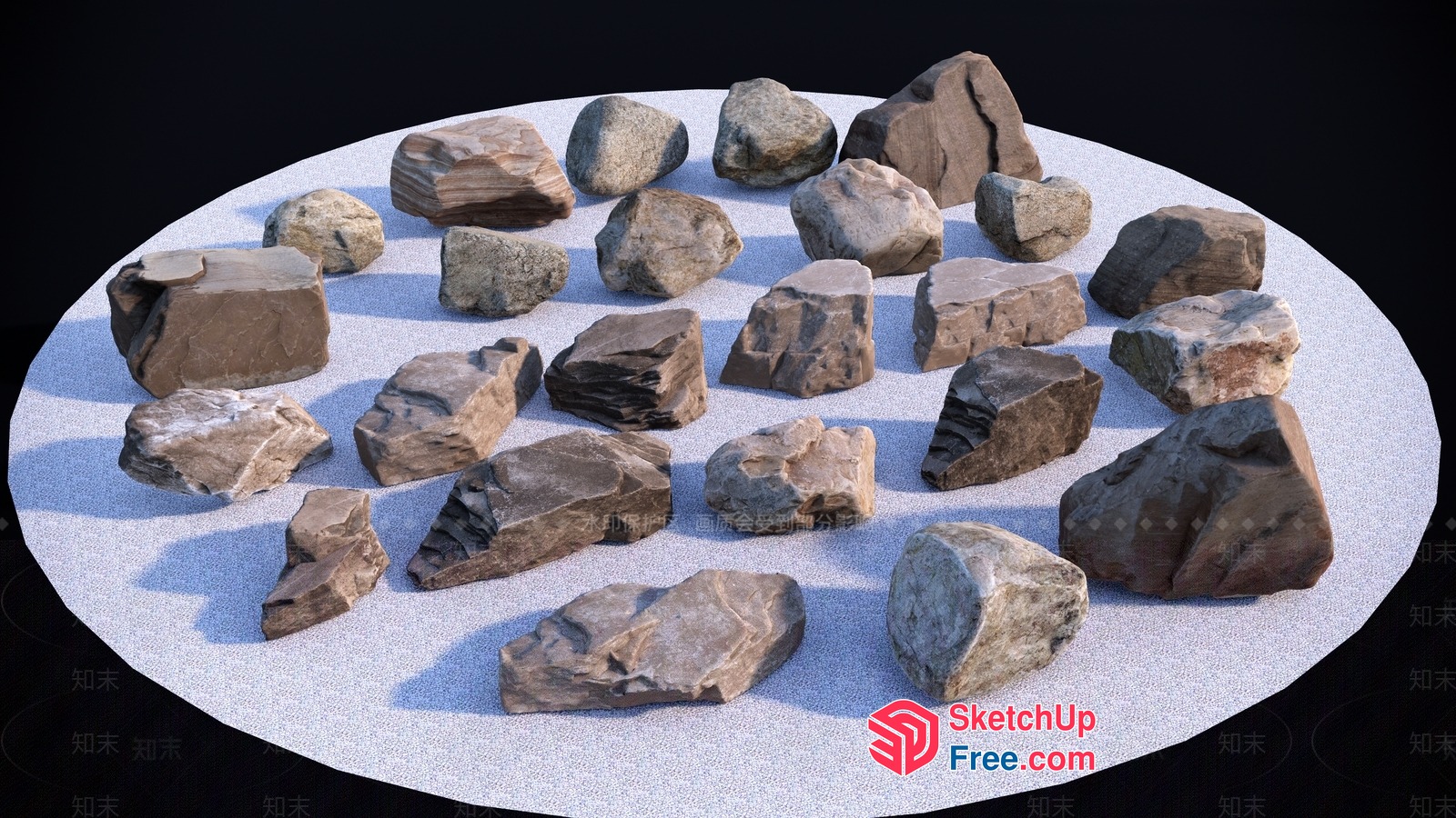 Natural Stone Decorations On A White Surface 3D SketchUp File