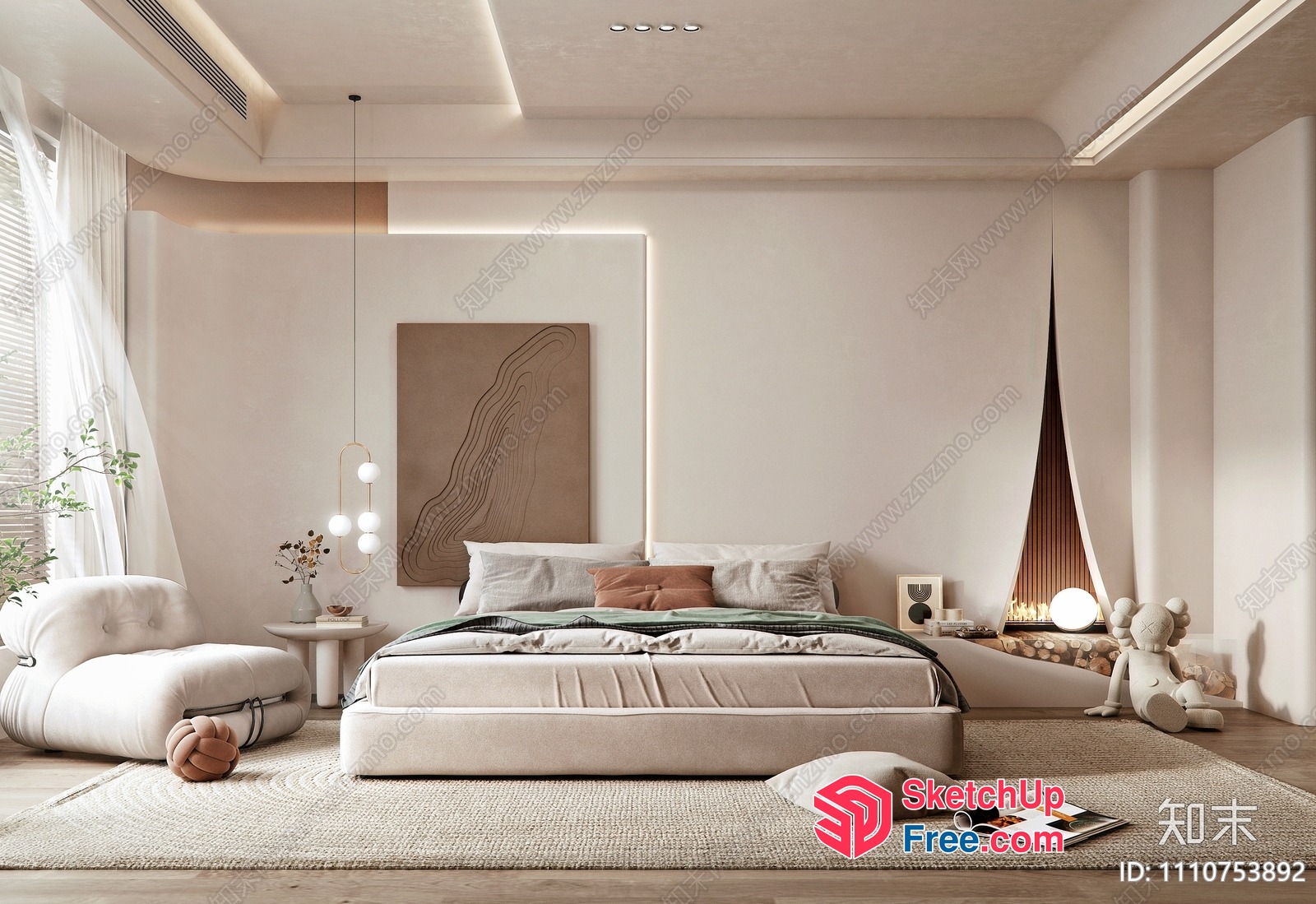 Elegant Minimalist Japanese-Style Bedroom 3D SketchUp File