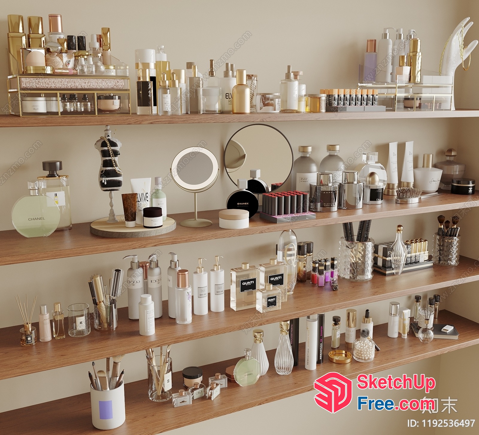 Various Cosmetics And Perfumes On Shelves 3D SketchUp File