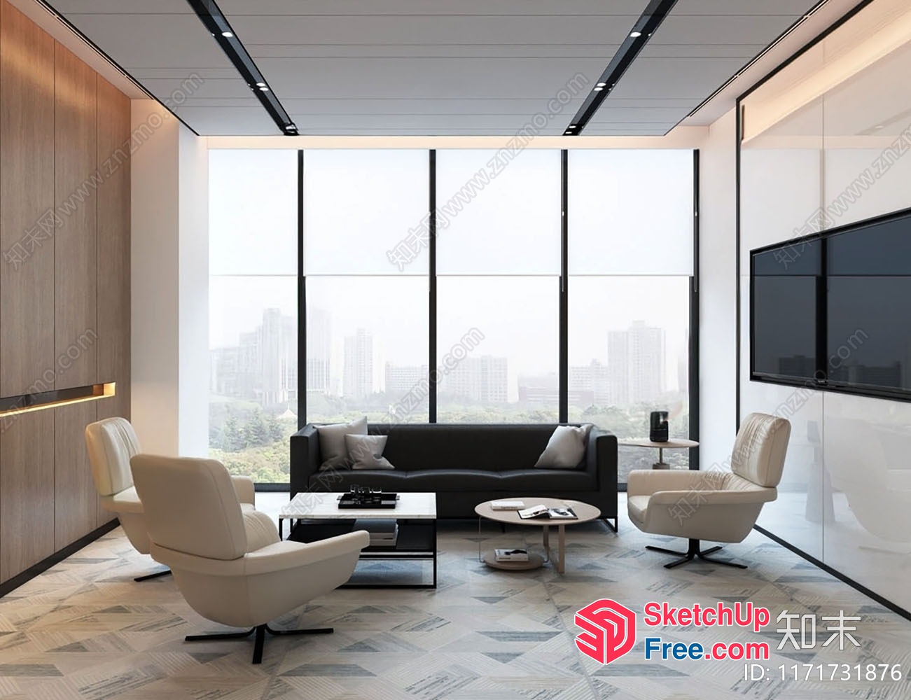 Modern Office Space With City View 3D SketchUp File
