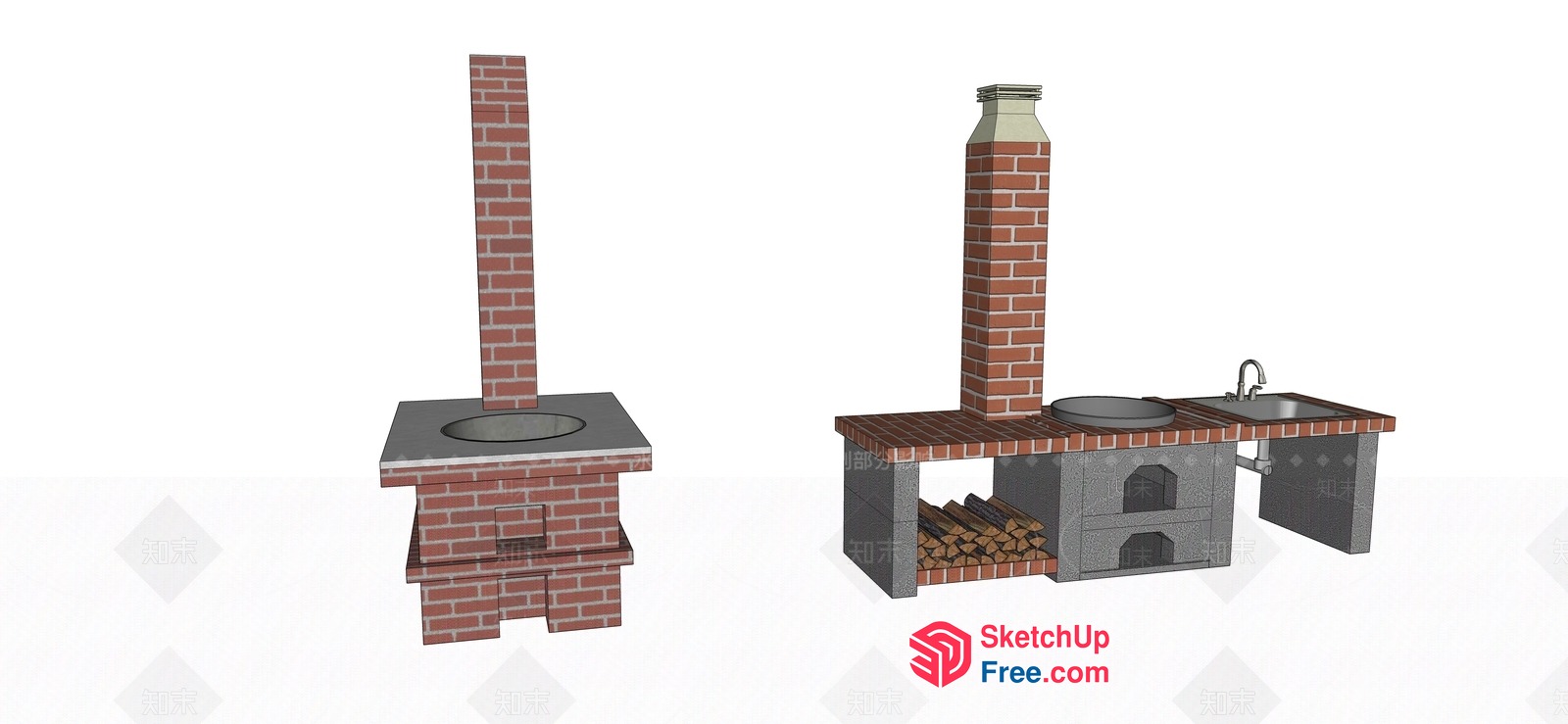 Outdoor Cooking Station With Brick Chimney And Sink 3D SketchUp File