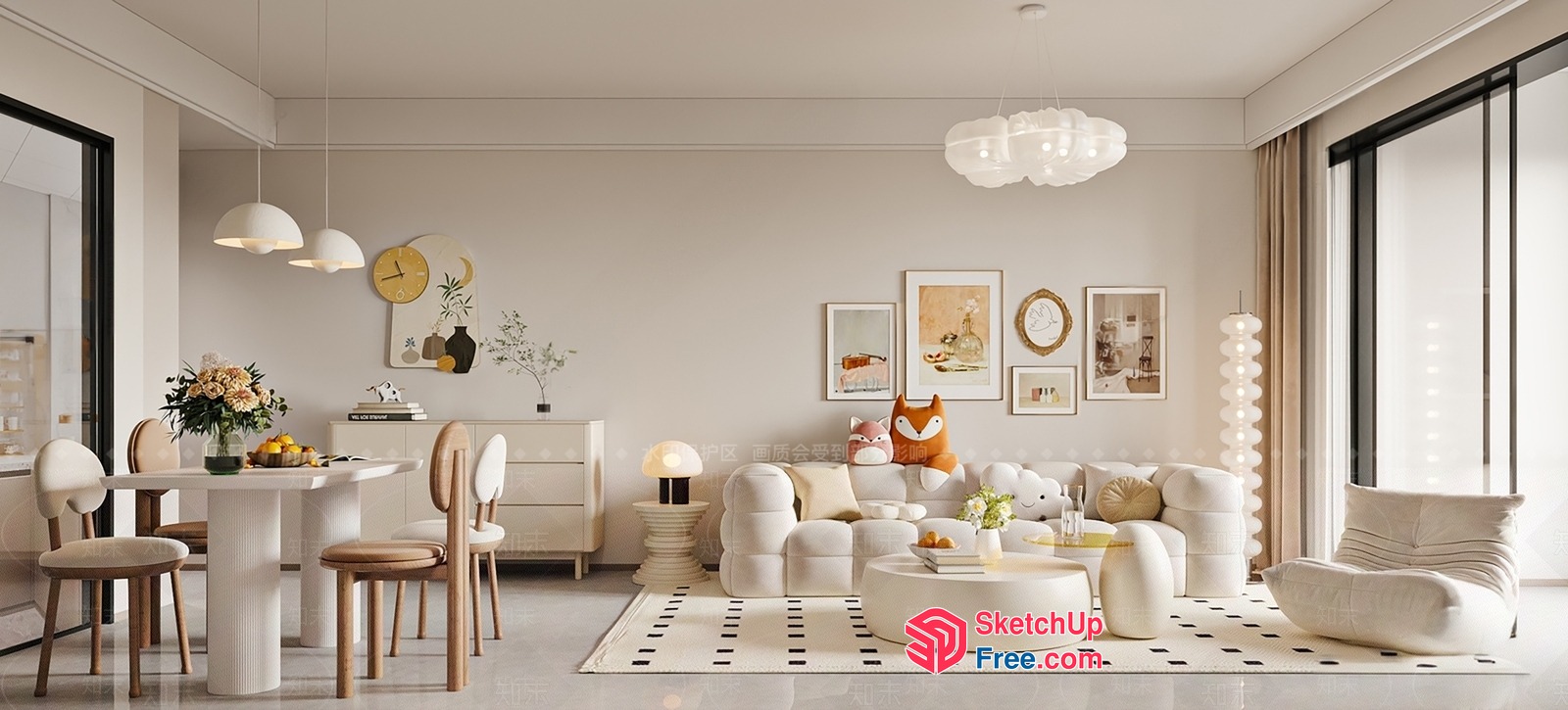 Modern White Living Room With Unique Furniture And Decor 3D SketchUp File