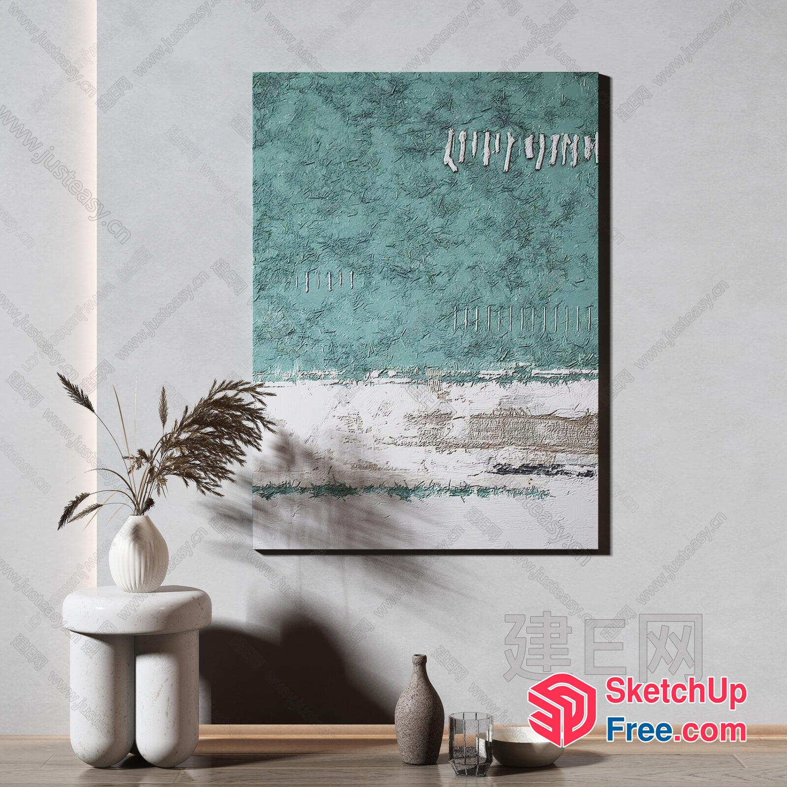 Minimalist Style Living Room Decor With Textured Artwork 3D SketchUp File