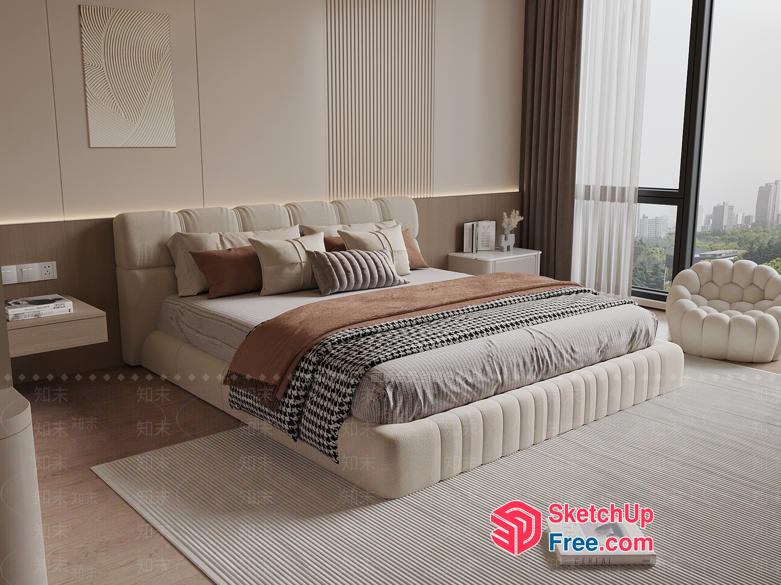 Modern Creamy Style Bedroom Interior 3D SketchUp File