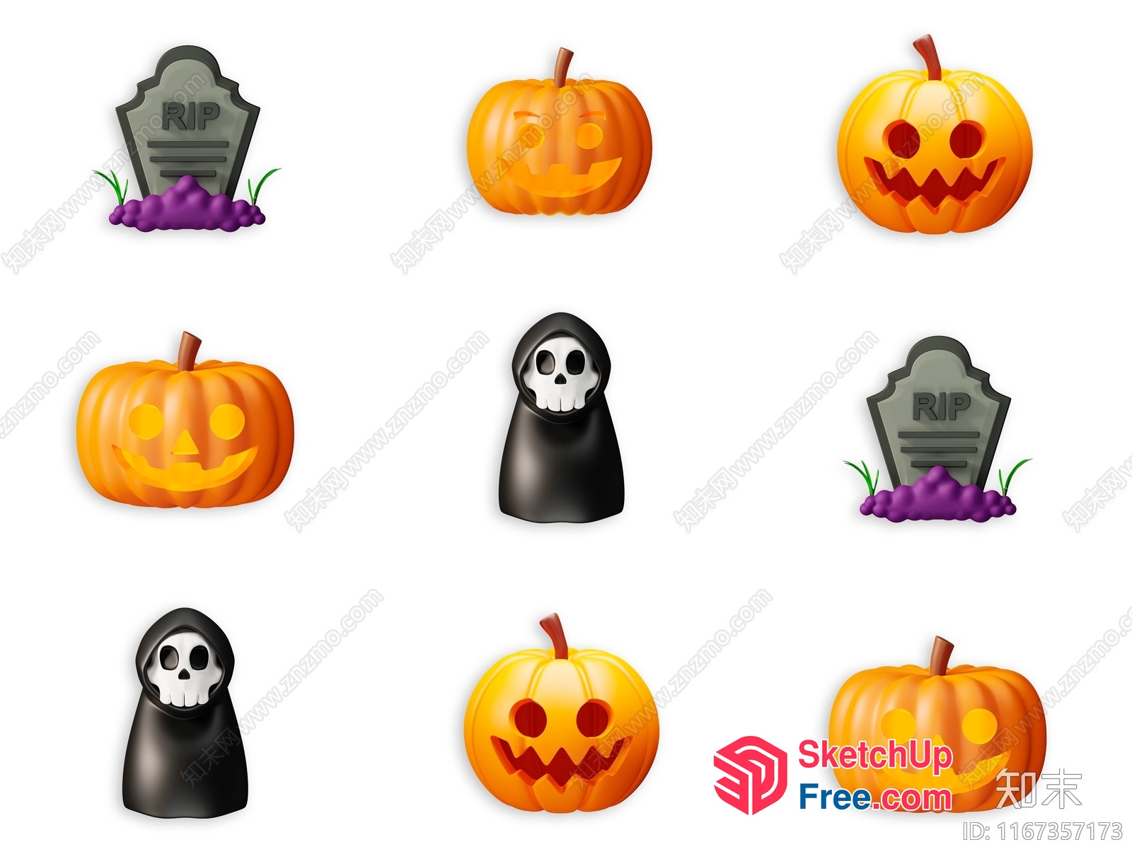 Halloween Pumpkin And Tombstone Decorations 3D SketchUp File