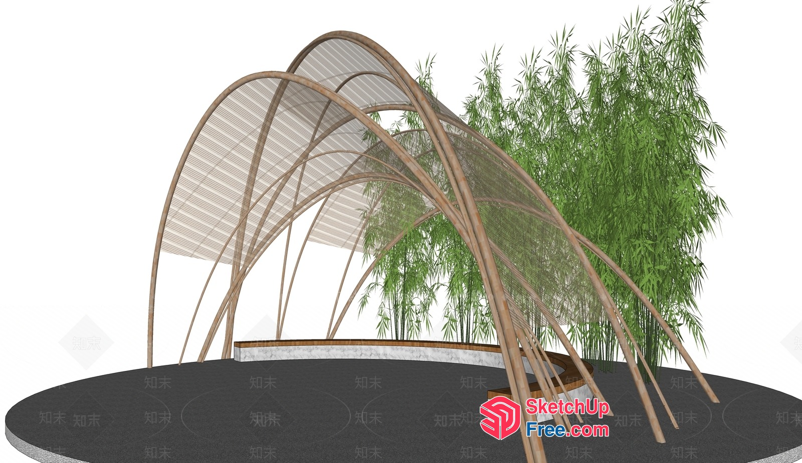 Bamboo Arches And Glass Roof Structure 3D SketchUp File