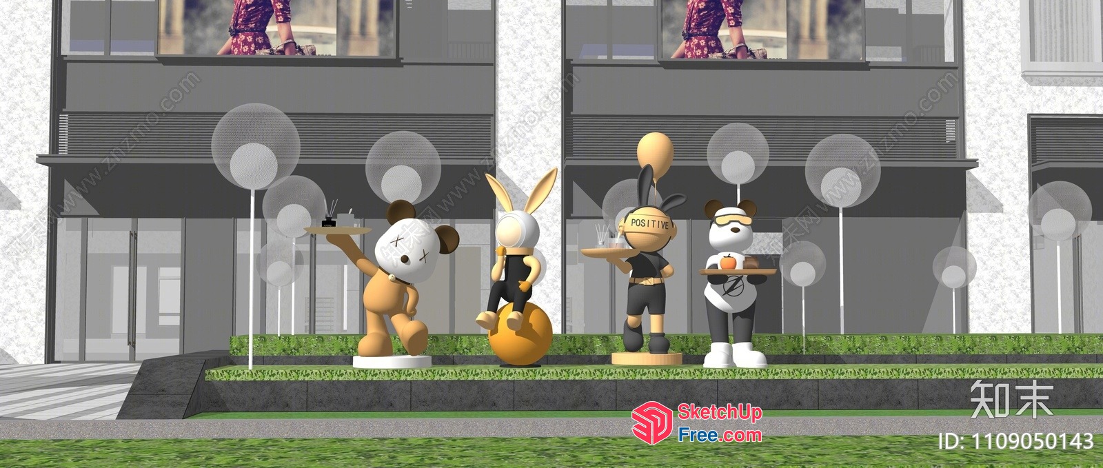 Cartoon Characters Standing In Front Of A Modern Building 3D SketchUp File