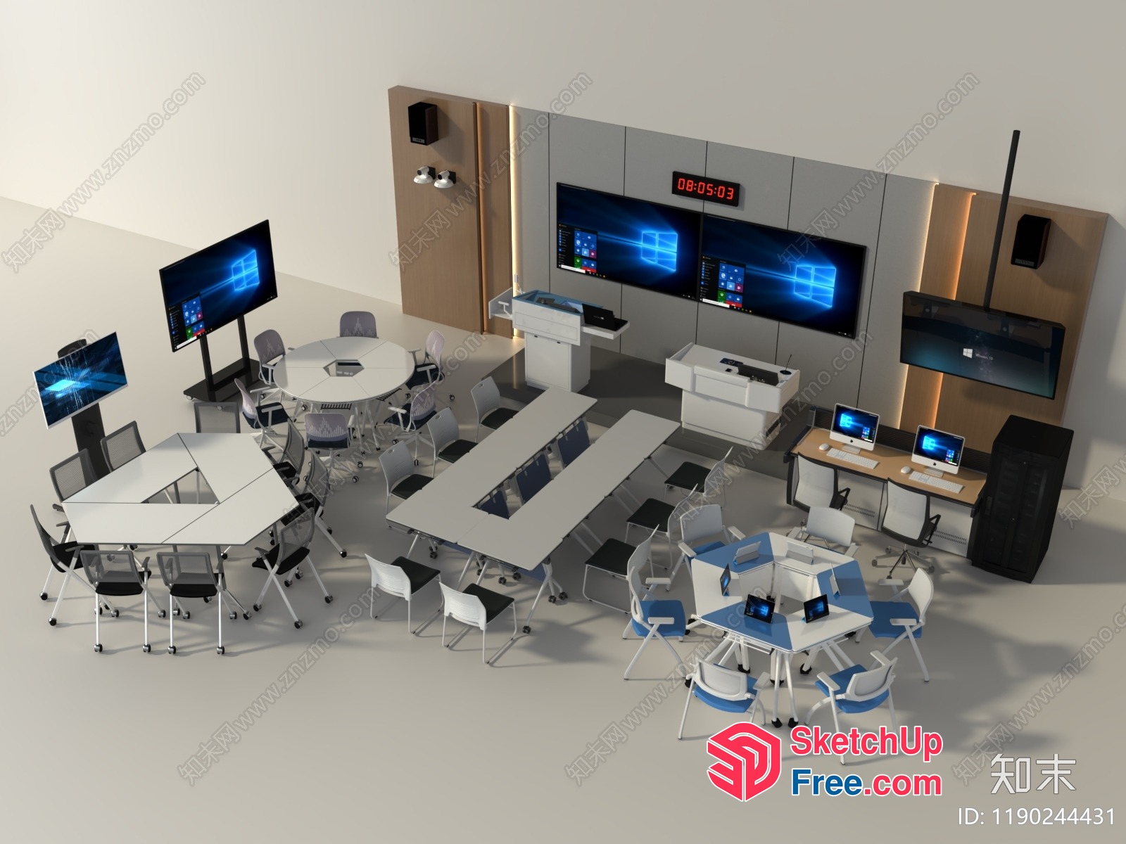 Modern Office Space With Large Conference Table And Monitors 3D SketchUp File