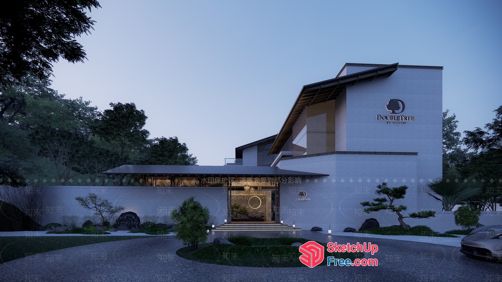 Modern Doubletree Villa Exterior 3D SketchUp File