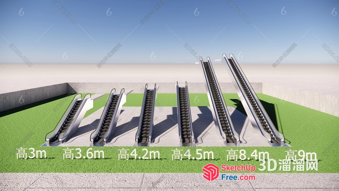 Escalator Arrangement In A Sunny Outdoor Setting 3D SketchUp File