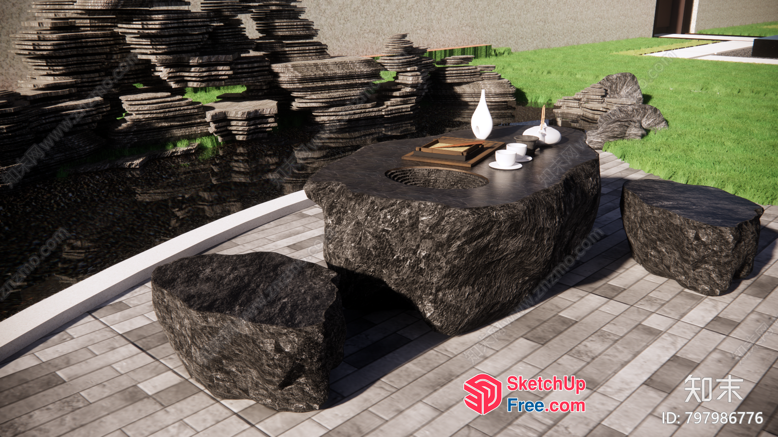 Exterior Outdoor Table Set And Stool 3D SketchUp File