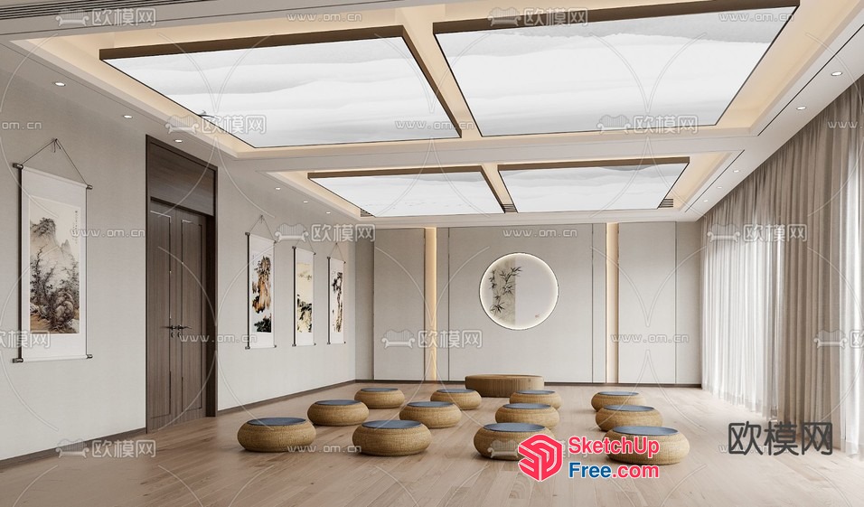 Serene Minimalist Japanese-Style Meditation Room 3D SketchUp File