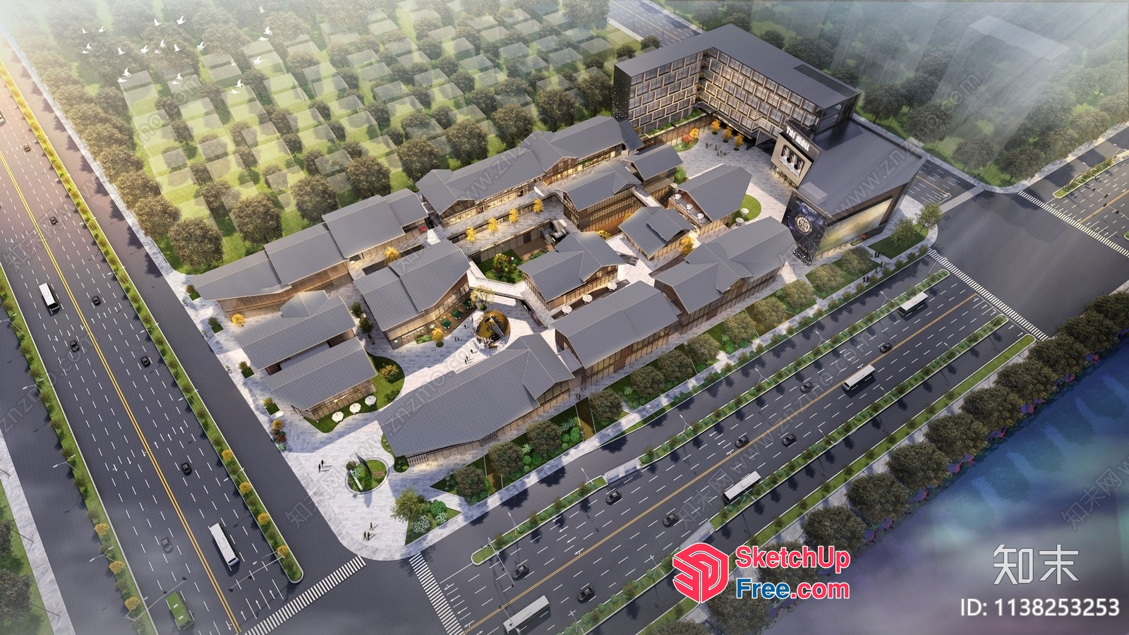 Commercial Street With Industrial Park And Villa Collection 3D SketchUp File