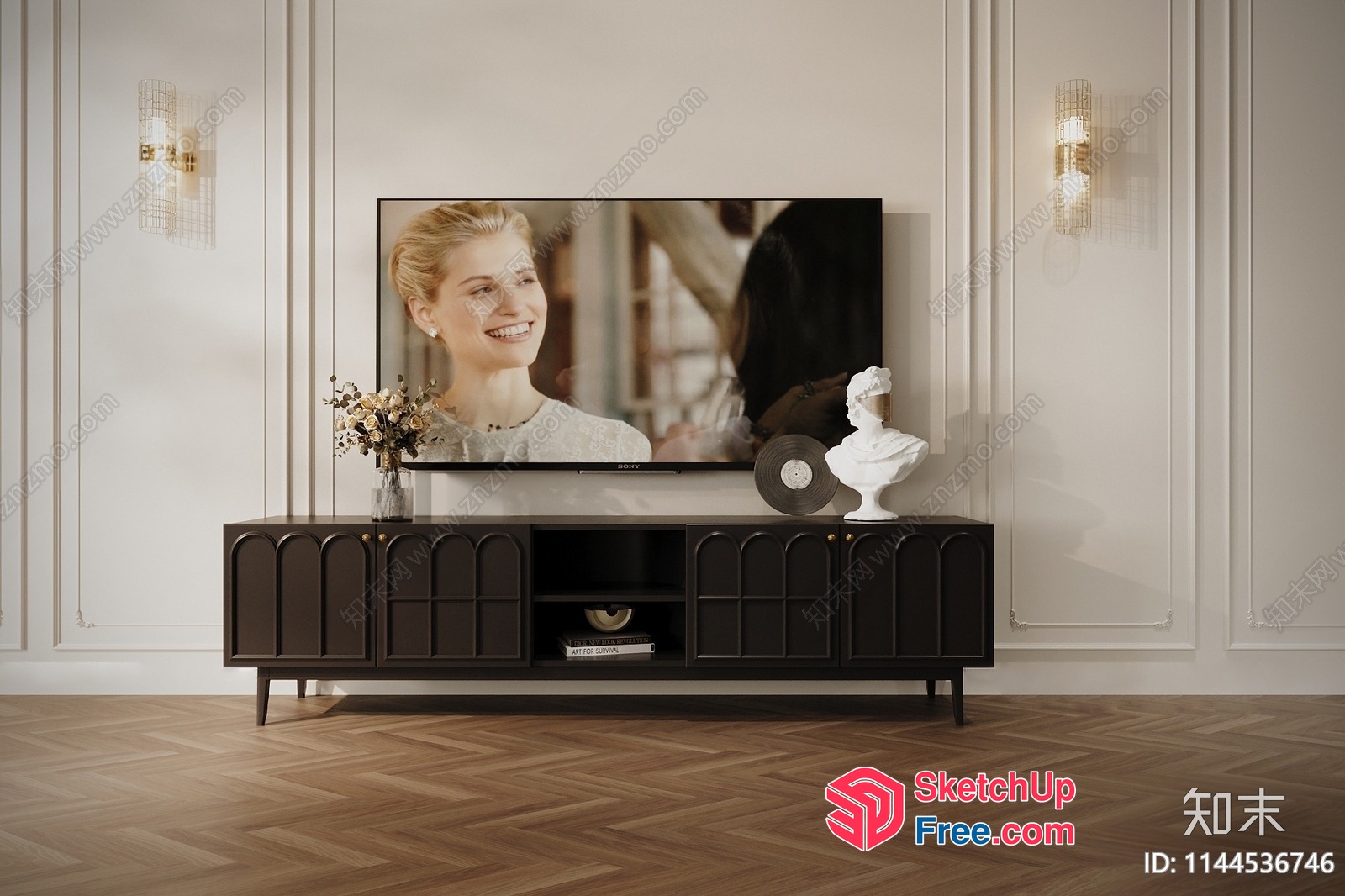 Elegant Classic Living Room With Tv And Decorative Cabinet 3D SketchUp File