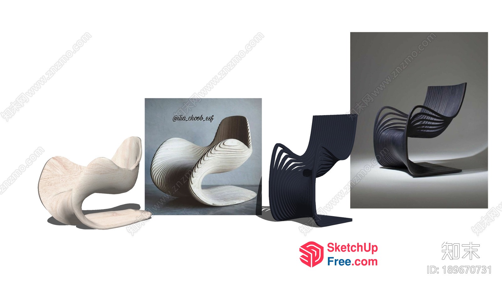 Modern Minimalist Curved Wood Chair 3D SketchUp File