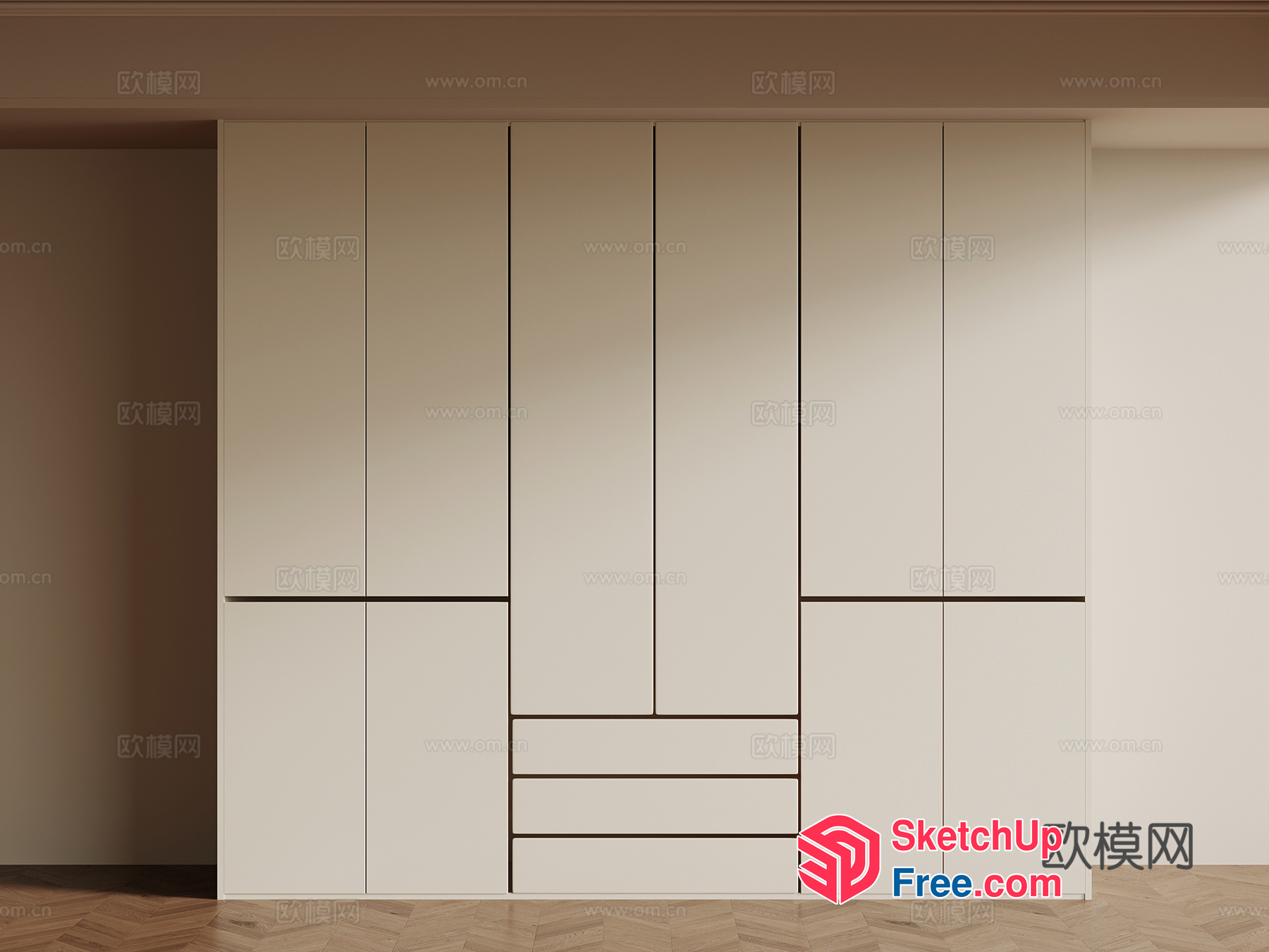 Modern White Wardrobe With Sliding Doors And Drawers 3D SketchUp File