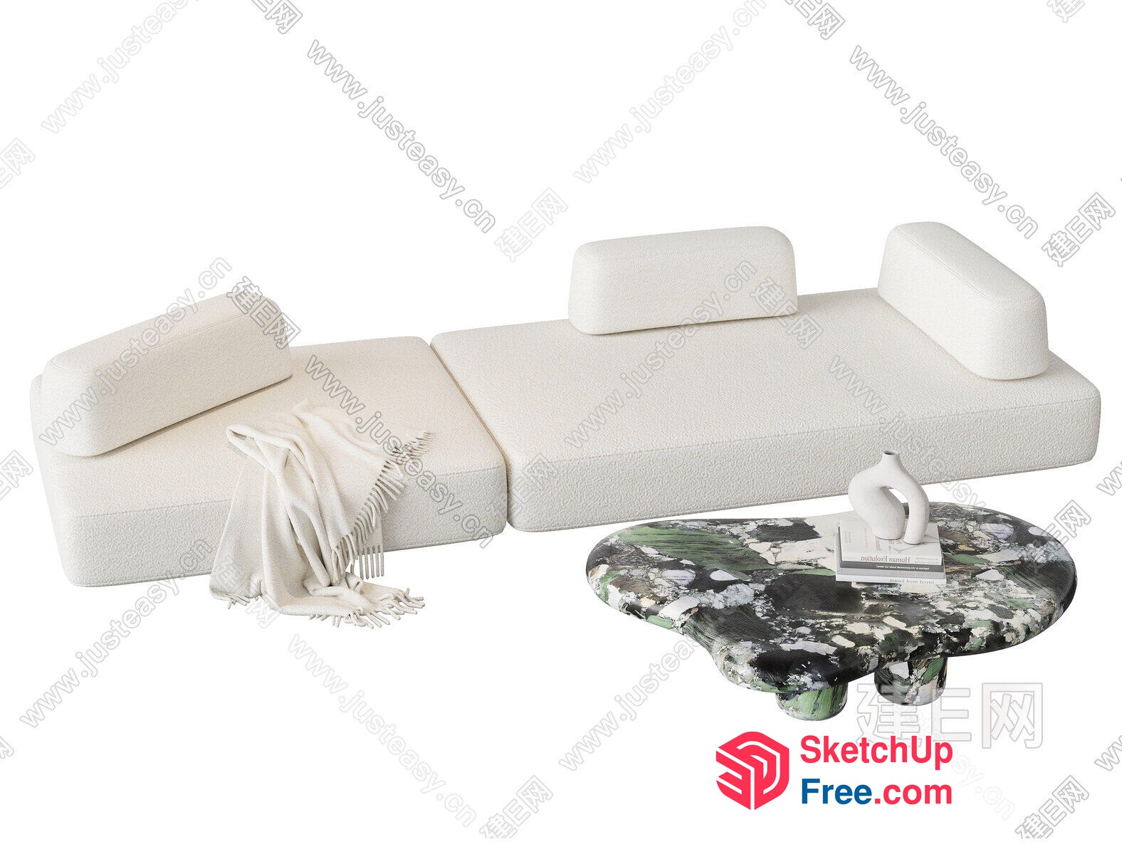 Minimalist Modern Creamy Style Sofa Set 3D SketchUp File