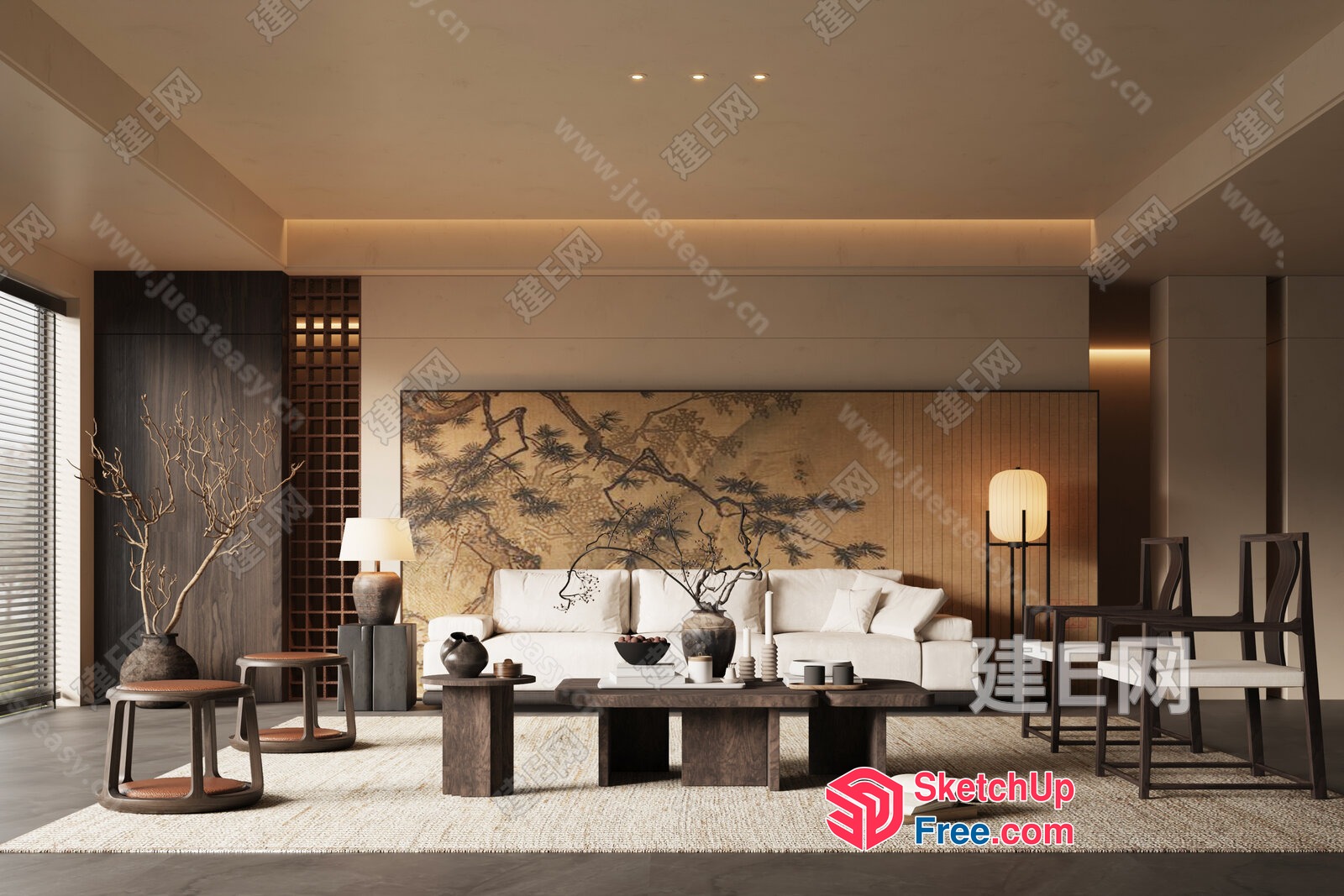 Elegant And Cozy Japanese-Style Living Room 3D SketchUp File