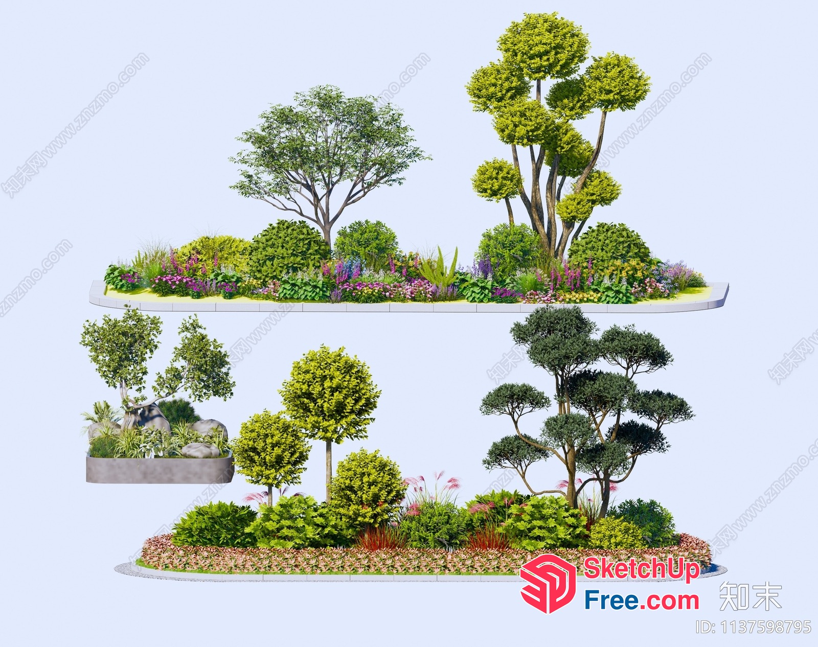 Lush Greenery Landscape With Trees And Plants 3D SketchUp File