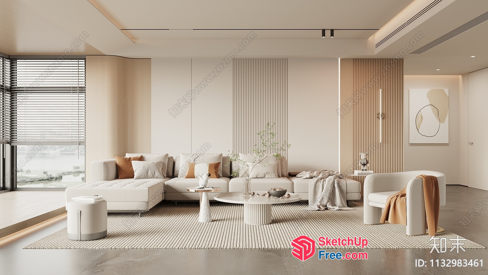Modern Minimalist Japanese Style Living Room Interior 3D SketchUp File