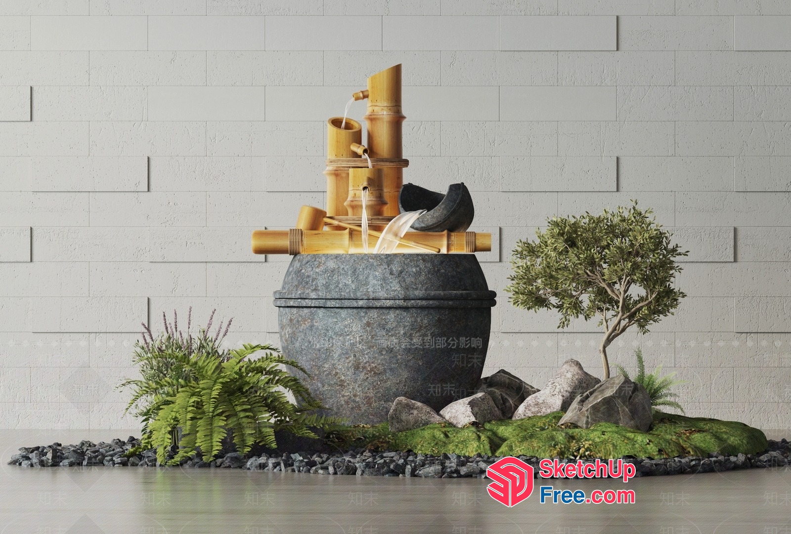 Asian-Inspired Water Feature With Bamboo Accents 3D SketchUp File