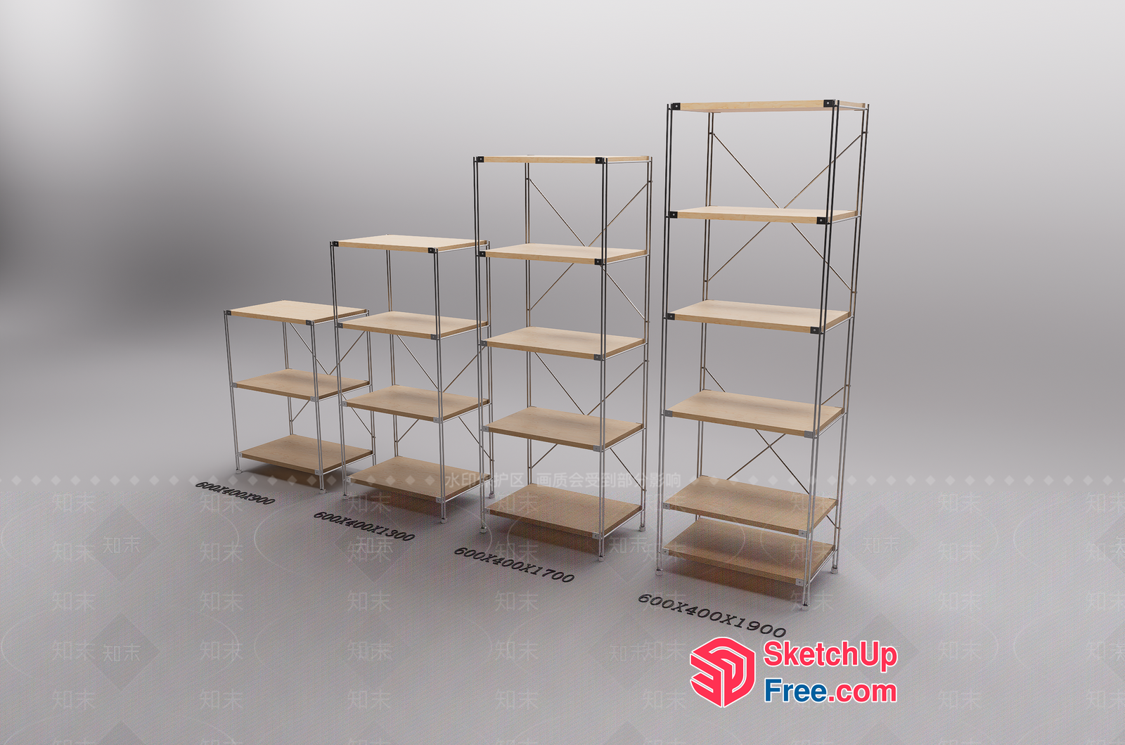 Modern Shelving Units With Natural Wood Shelves 3D SketchUp File