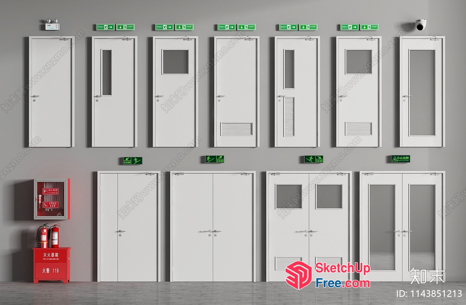 Emergency Exit Doors With Fire Safety Equipment 3D SketchUp File