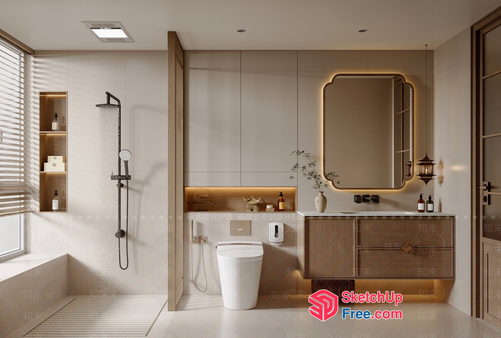 Elegant Bathroom Decor With White And Beige Tones 3D SketchUp File