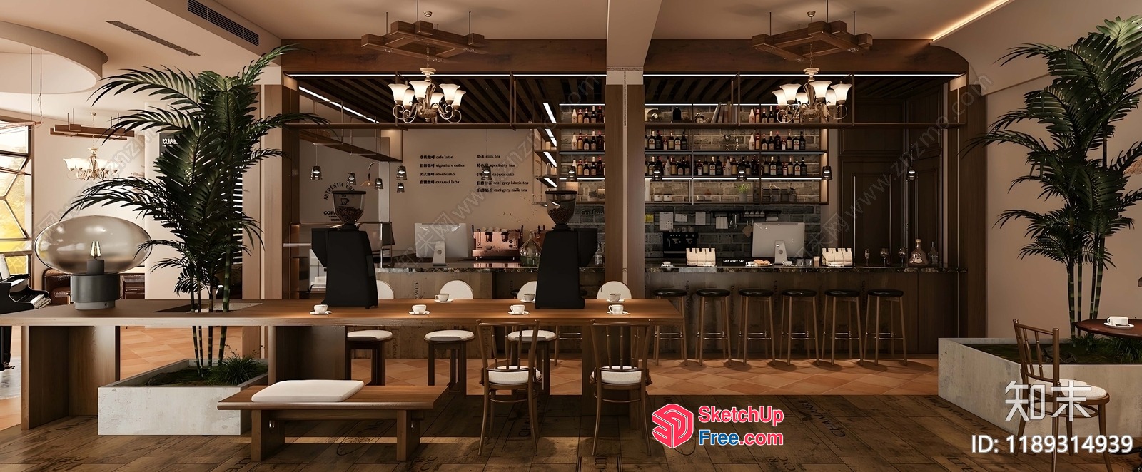 Modern Coffee Shop Interior With Sleek Furniture And Natural Elements 3D SketchUp File