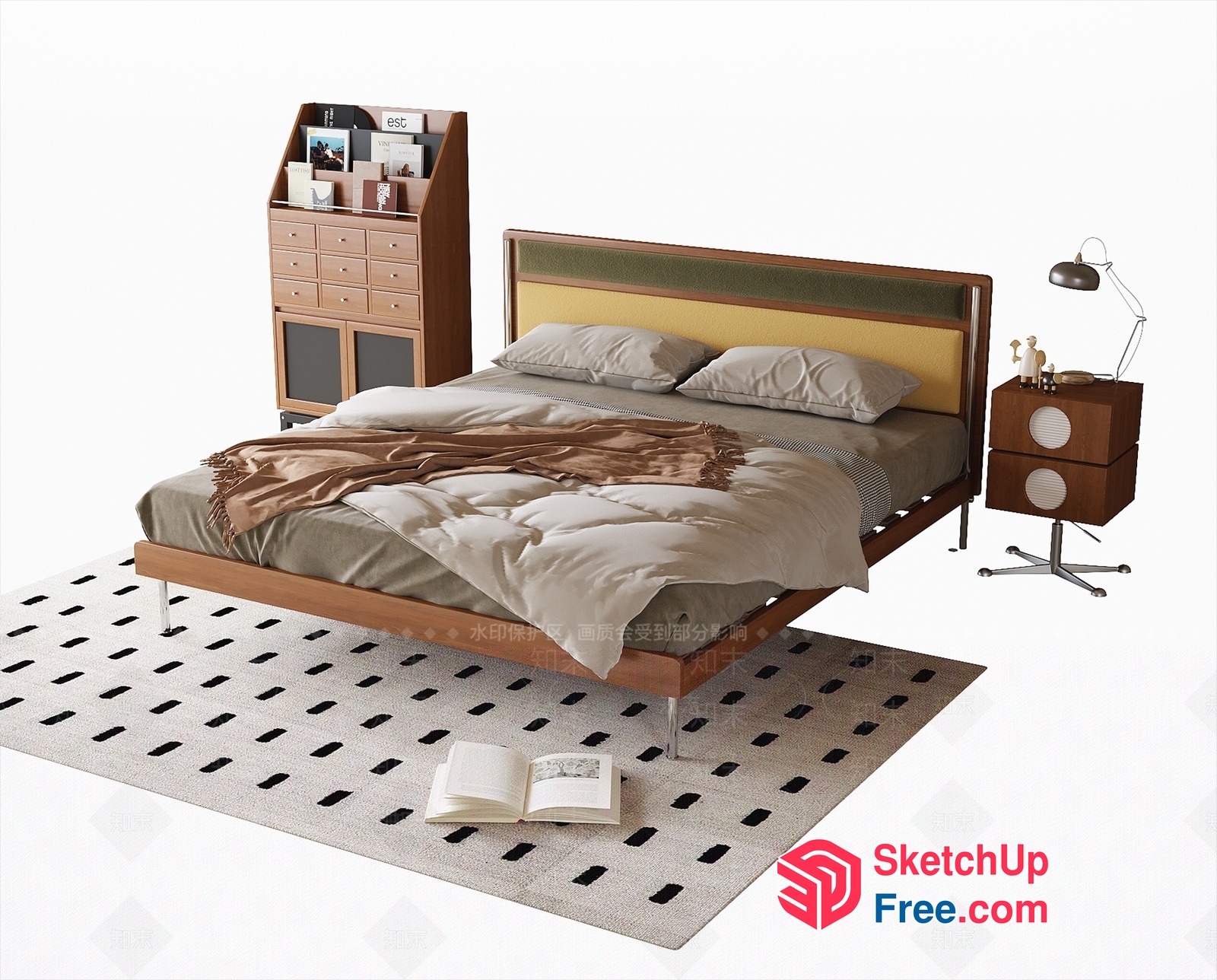 Modern Bedroom Furniture Set With Bed Head Tab And Side Table 3D SketchUp File