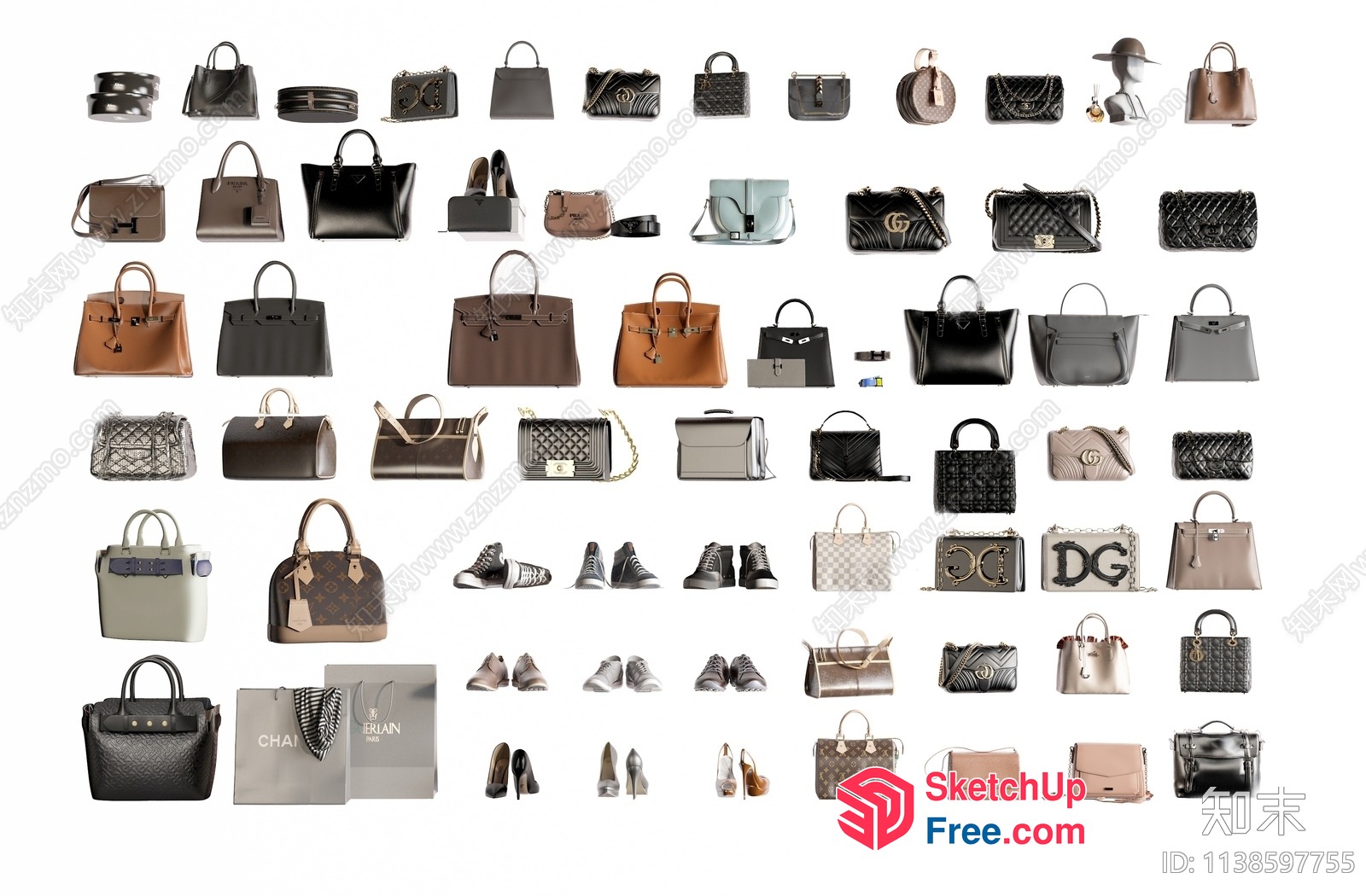 Fashionable Handbags And Shoes Collection 3D SketchUp File