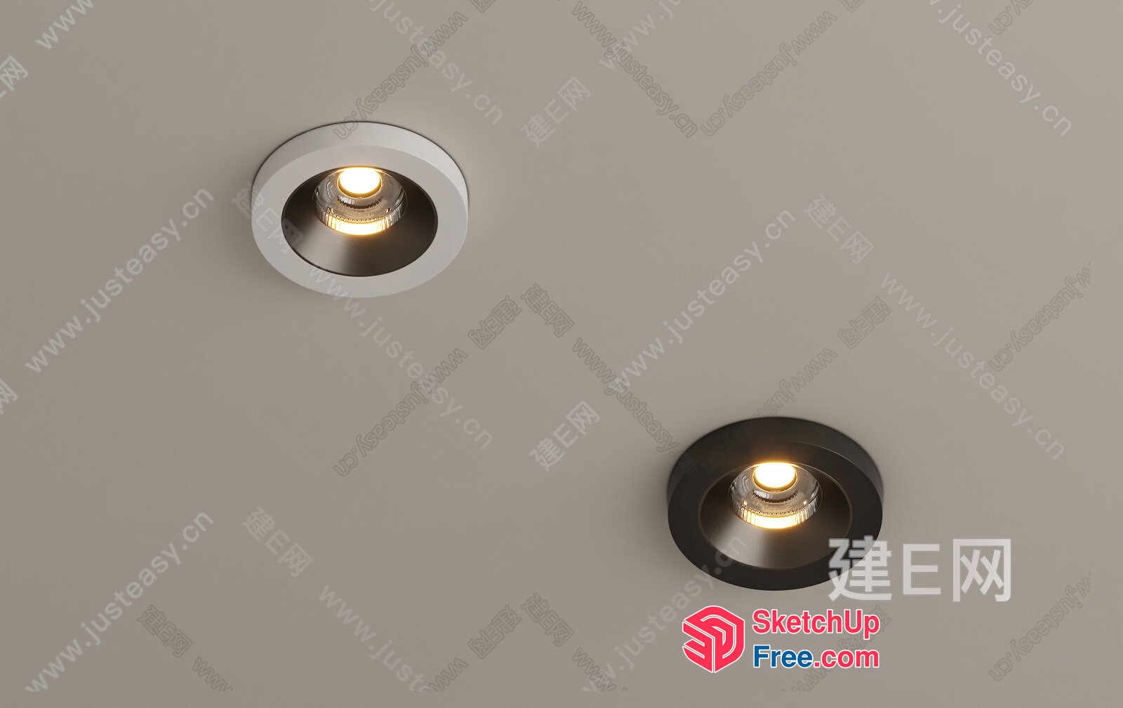 Two Circular Lights On A Light Grey Ceiling 3D SketchUp File