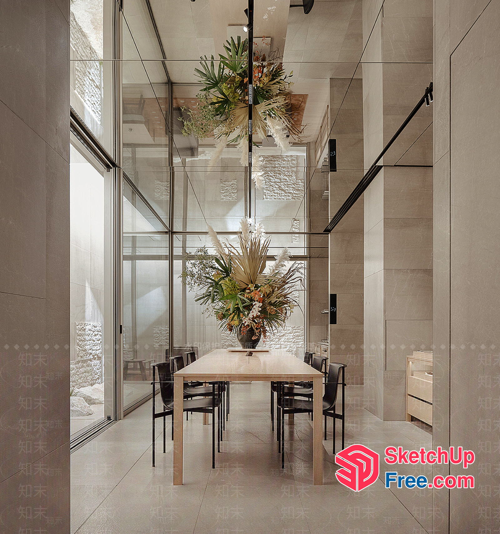 Elegant Modern Dining Room With Glass Wall And Natural Light 3D SketchUp File