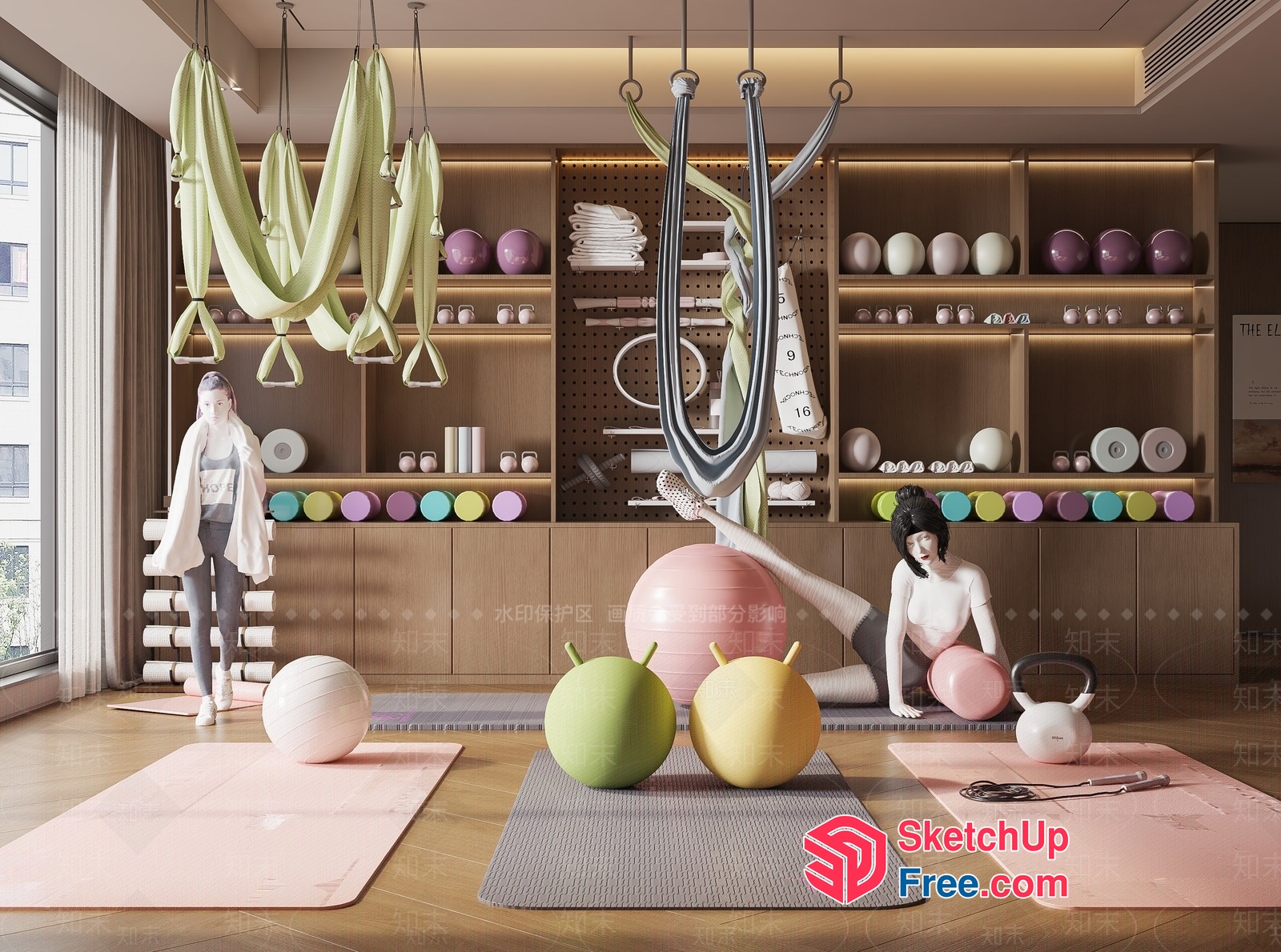 Modern Fitness Studio With Yoga Equipment And Decor 3D SketchUp File