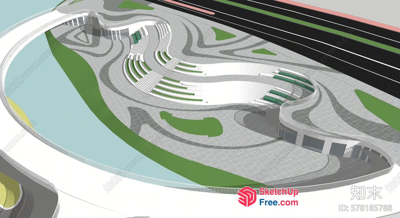 Modern 3D Rendering Of A Park With A Bridge And Stairs 3D SketchUp File