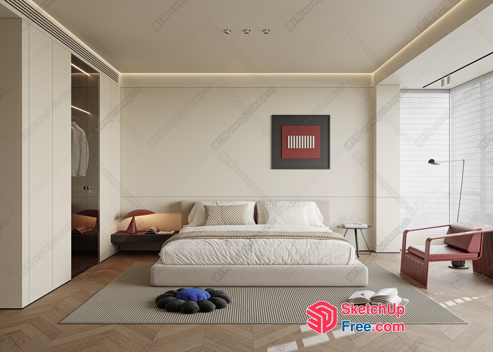 Modern Minimalist Bedroom With Sleek Furniture And Neutral Color Scheme 3D SketchUp File
