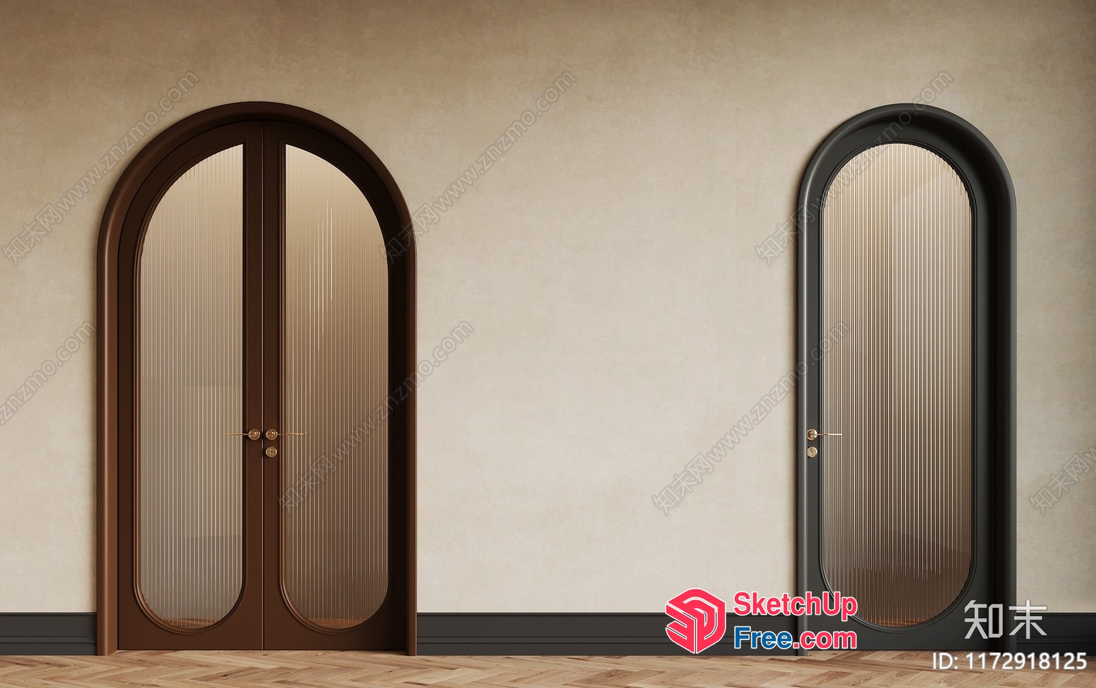 Elegant Arched Doorways With Frosted Glass Panels 3D SketchUp File