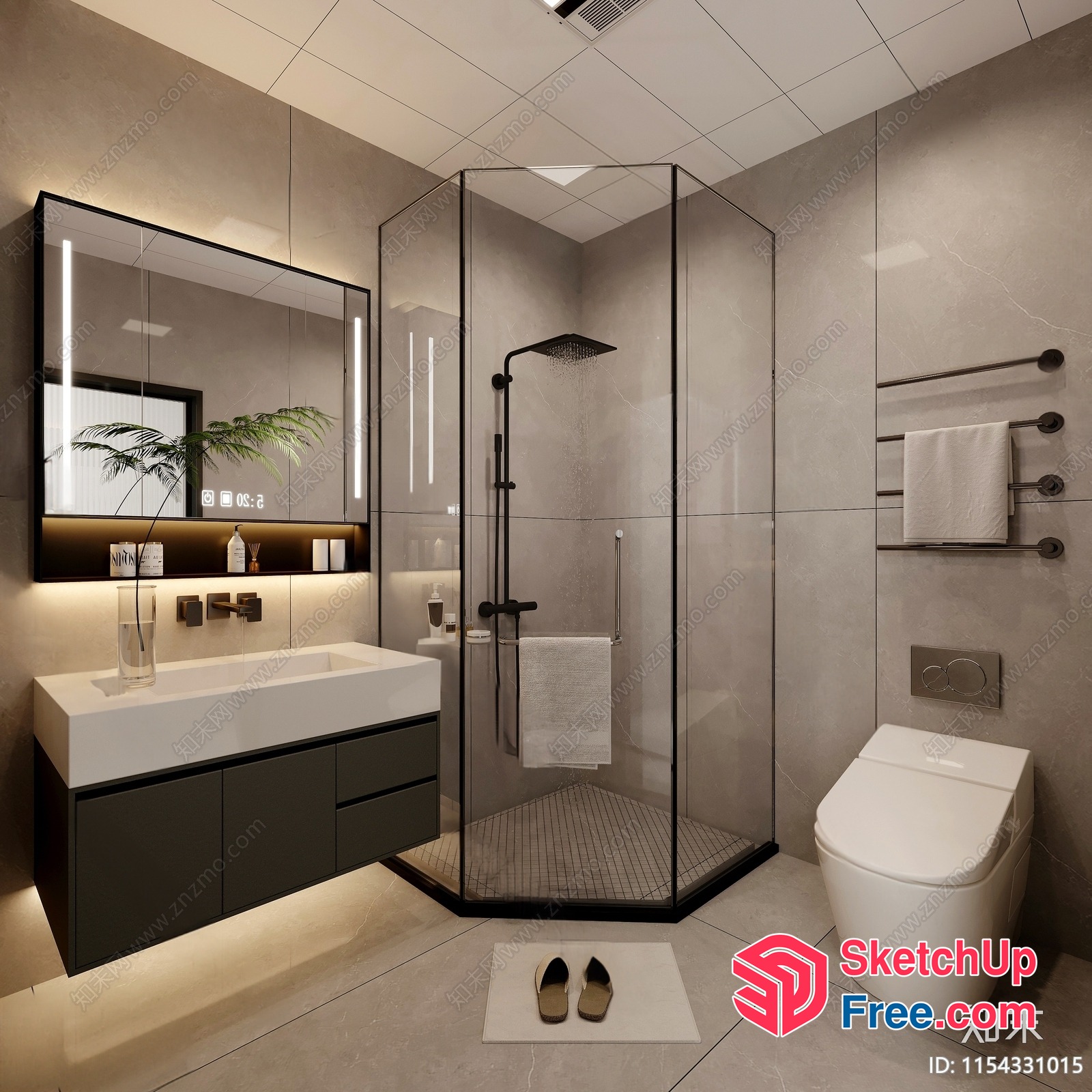 Modern Bathroom With Sleek White And Black Accents 3D SketchUp File