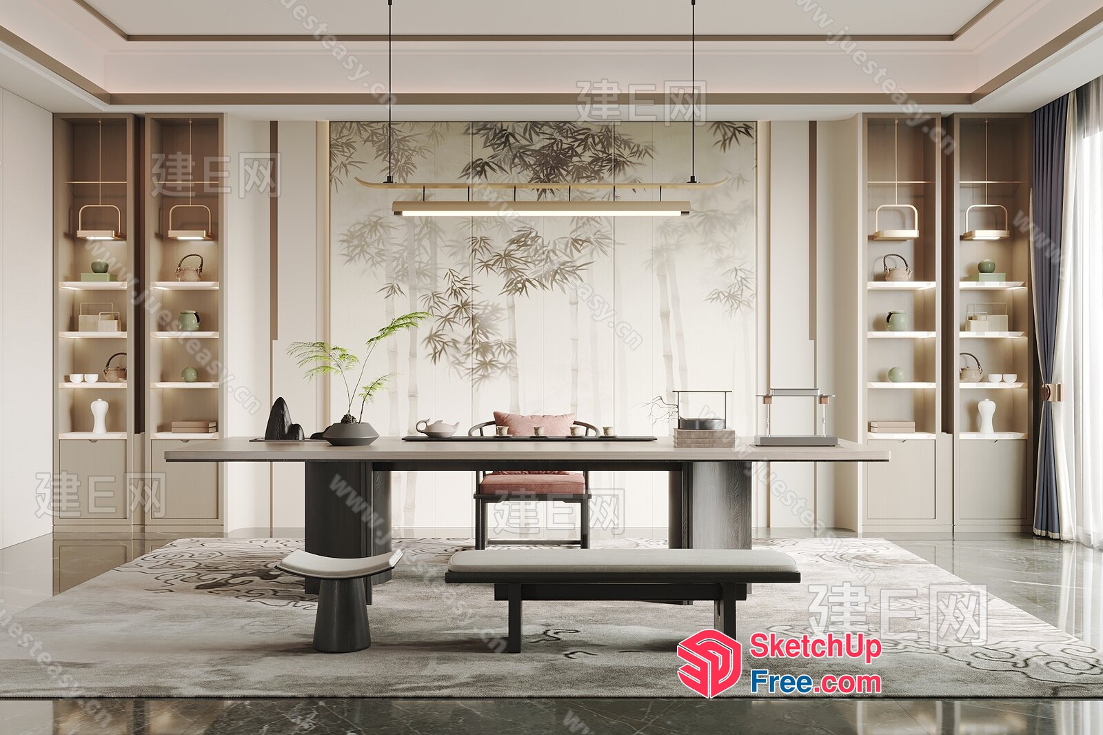 Elegant And Modern Asian-Inspired Dining Room 3D SketchUp File