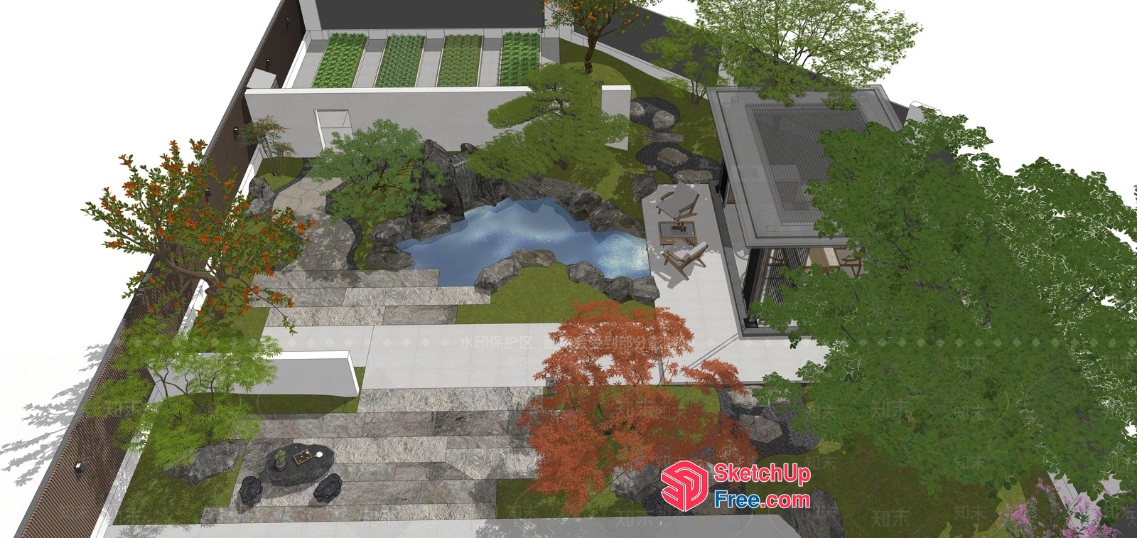 Modern Japanese-Inspired Outdoor Oasis With Natural Elements 3D SketchUp File