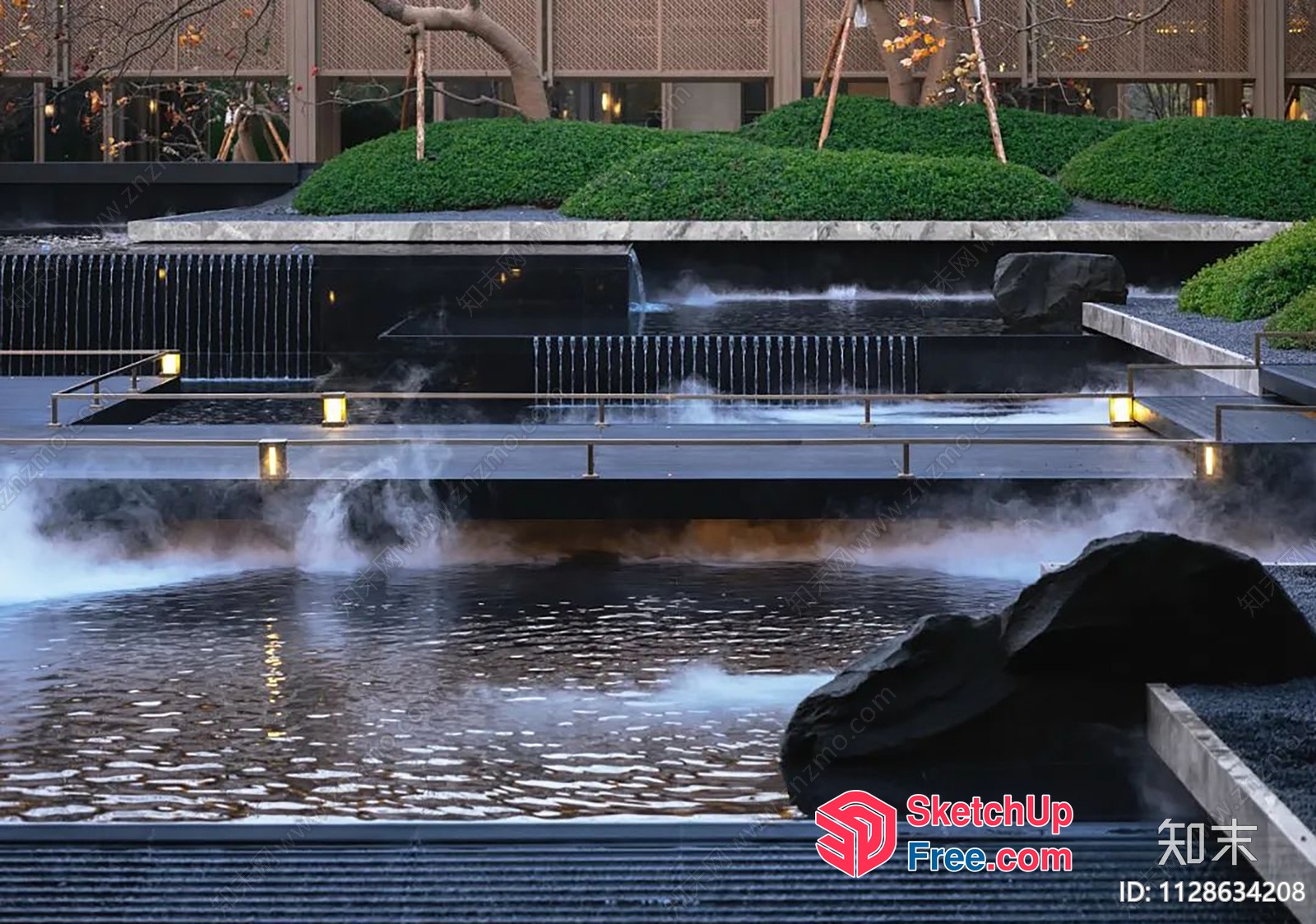 Modern Japanese-Style Water Feature And Railing 3D SketchUp File